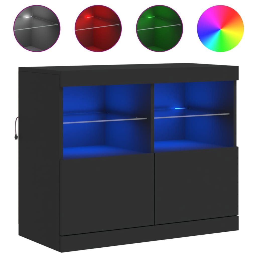 vidaXL Sideboard, Kommode mit LED-Leuchten Schwarz günstig online kaufen