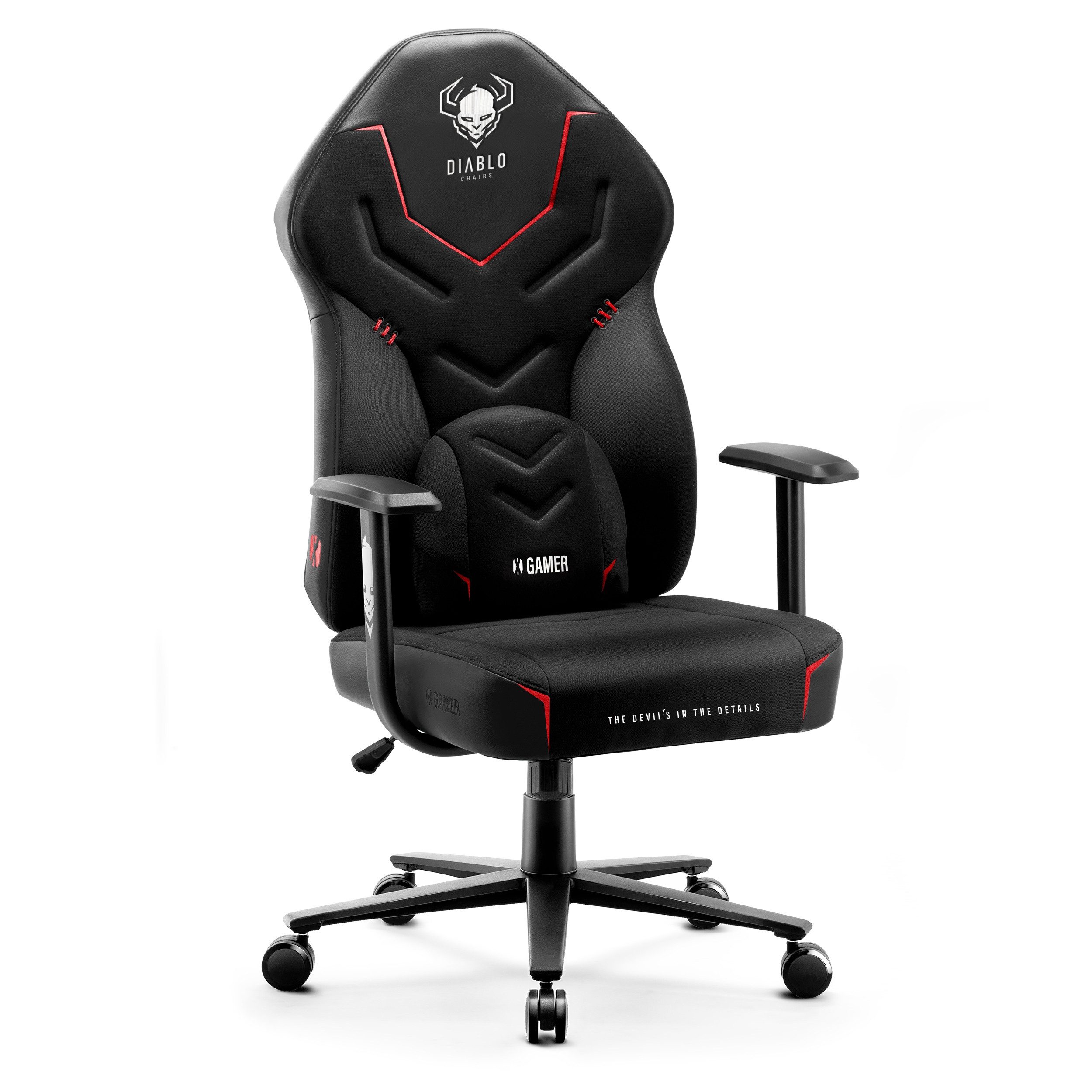 DIABLO CHAIRS Gaming-Stuhl X-Gamer 2.0 Stoff HDS Kunstleder ergonomisch Kopfstütze (Stoff HDS Kunstleder, Kaltschaum, Racing-Design), Lendenkissen Wippfunktion Metallbasis 130kg