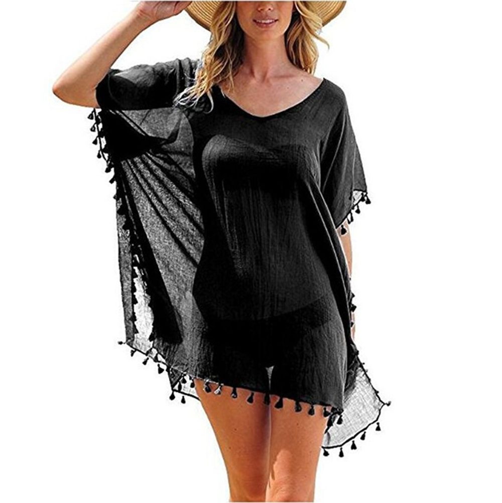 Zaewry Strandkleid Eleganter Strand-Überwurf, Damen Bikini-Überwurf mit Quasten Damen Strand,Strandbekleidung,für Urlaub, Strand) Pool, Party