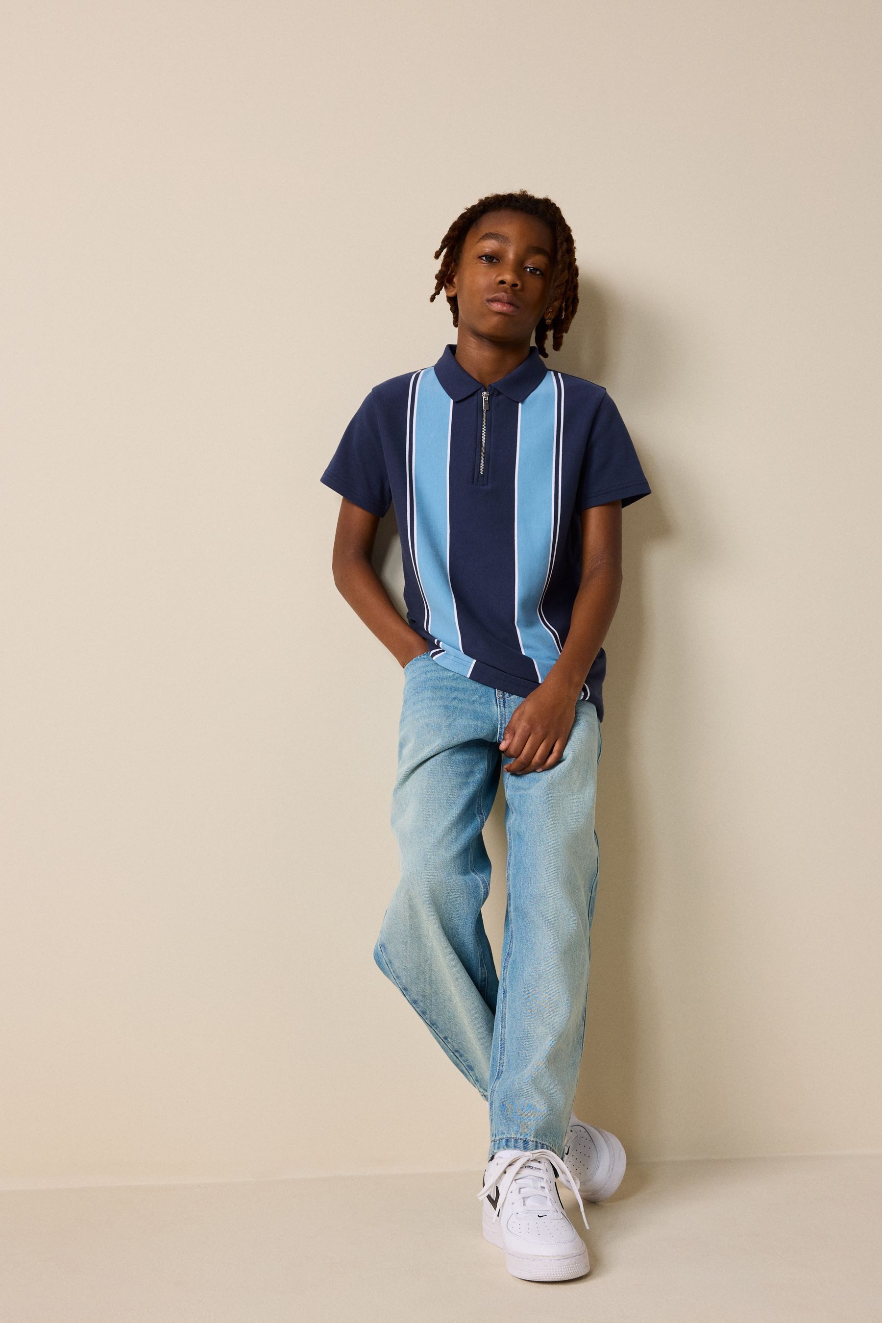 Next Poloshirt Poloshirt mit vertikalen Blockstreifen + RV-Kragen (1-tlg)