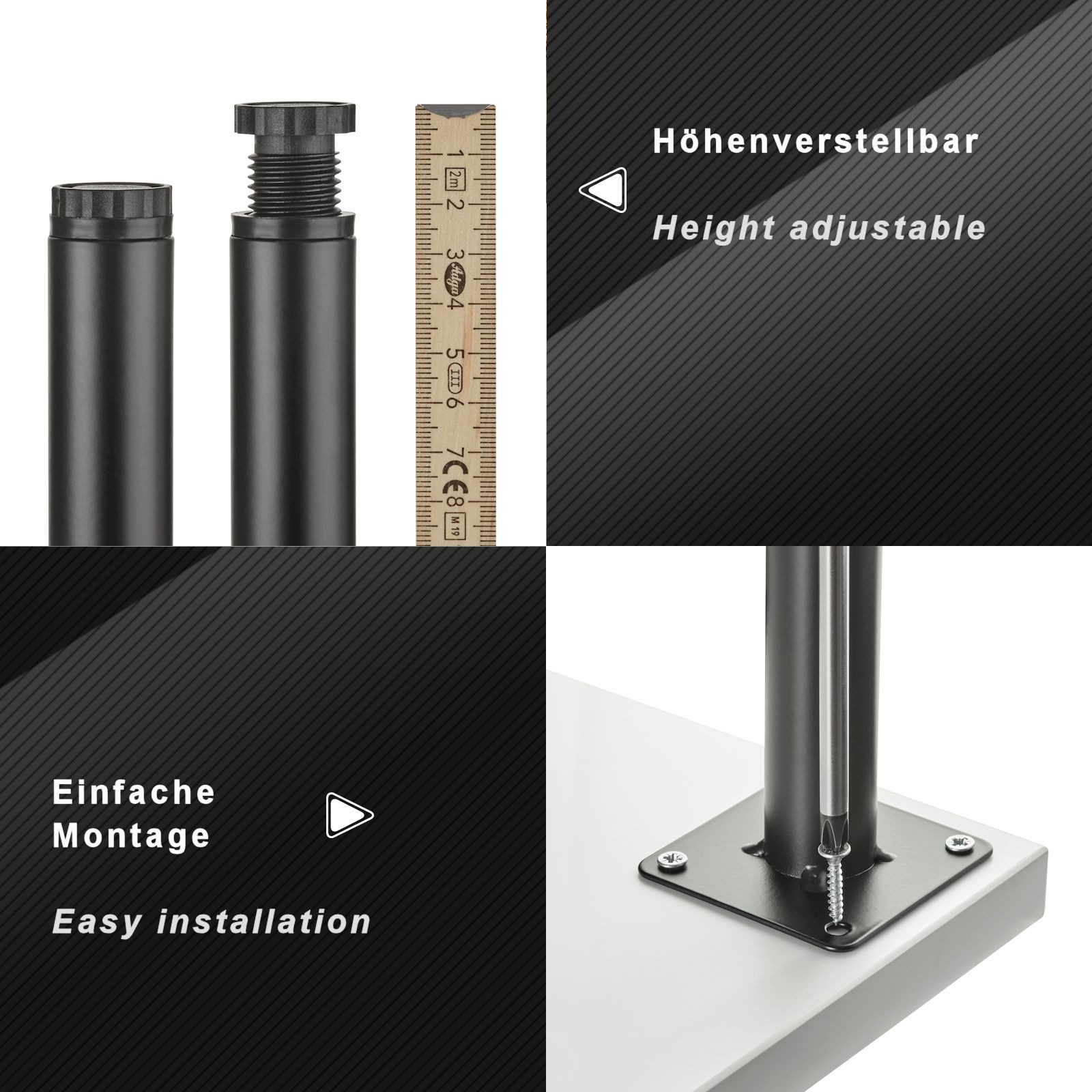 SO-TECH® Möbelfuß LIMA Ø 25 mm höhenverstellbar 10 mm Vitrinenfuß Sockelfuß, (1-St), Höhe 120 mm, schwarz matt