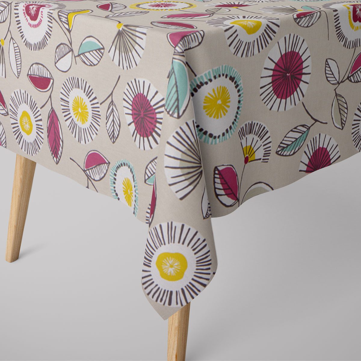 SCHÖNER LEBEN. Tischdecke SCHÖNER LEBEN. Tischdecke Sundance Blumen beige ocker beere aqua, handmade