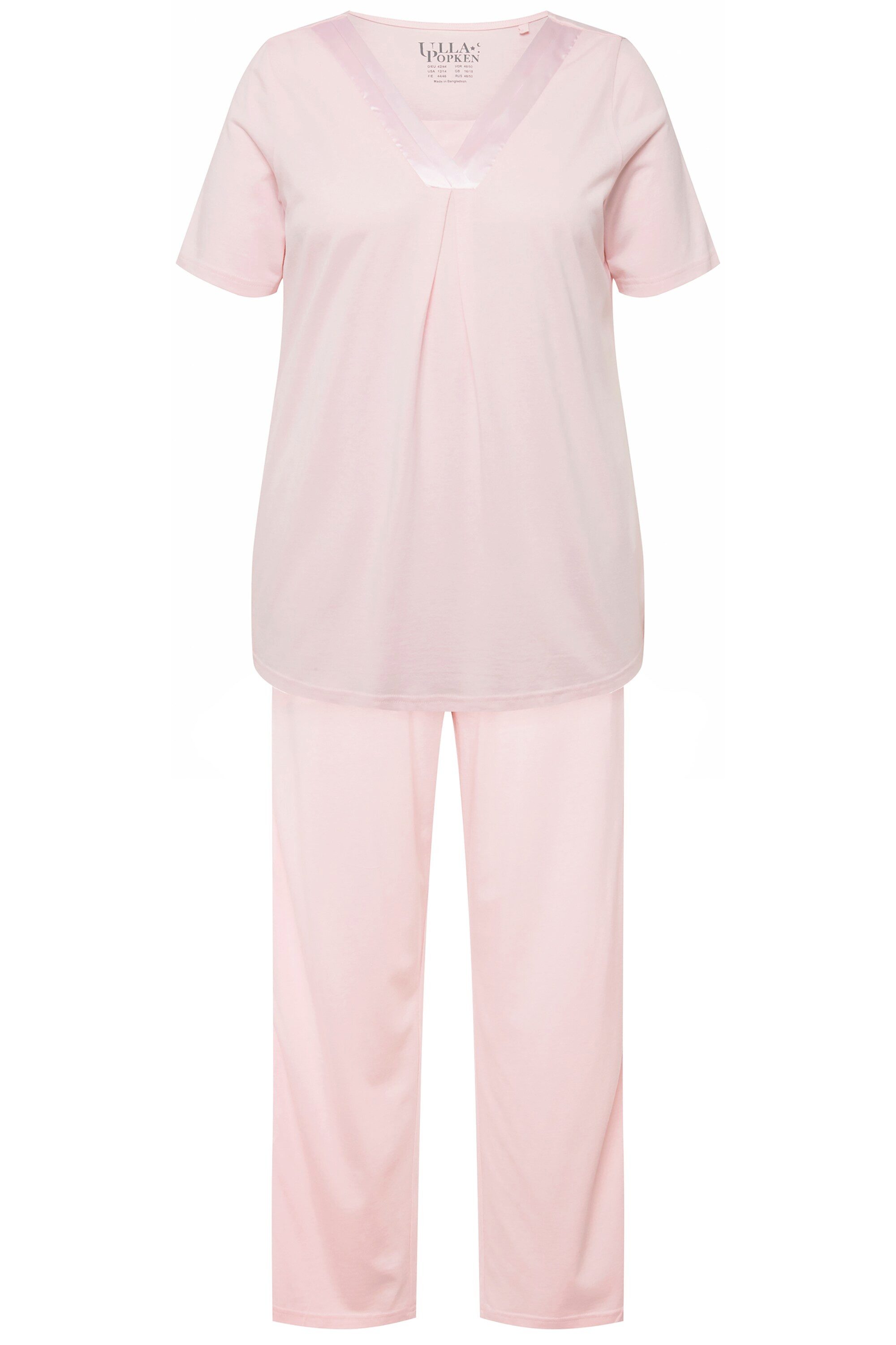 Ulla Popken Pyjama Pyjama Satindetails V-Ausschnitt günstig online kaufen