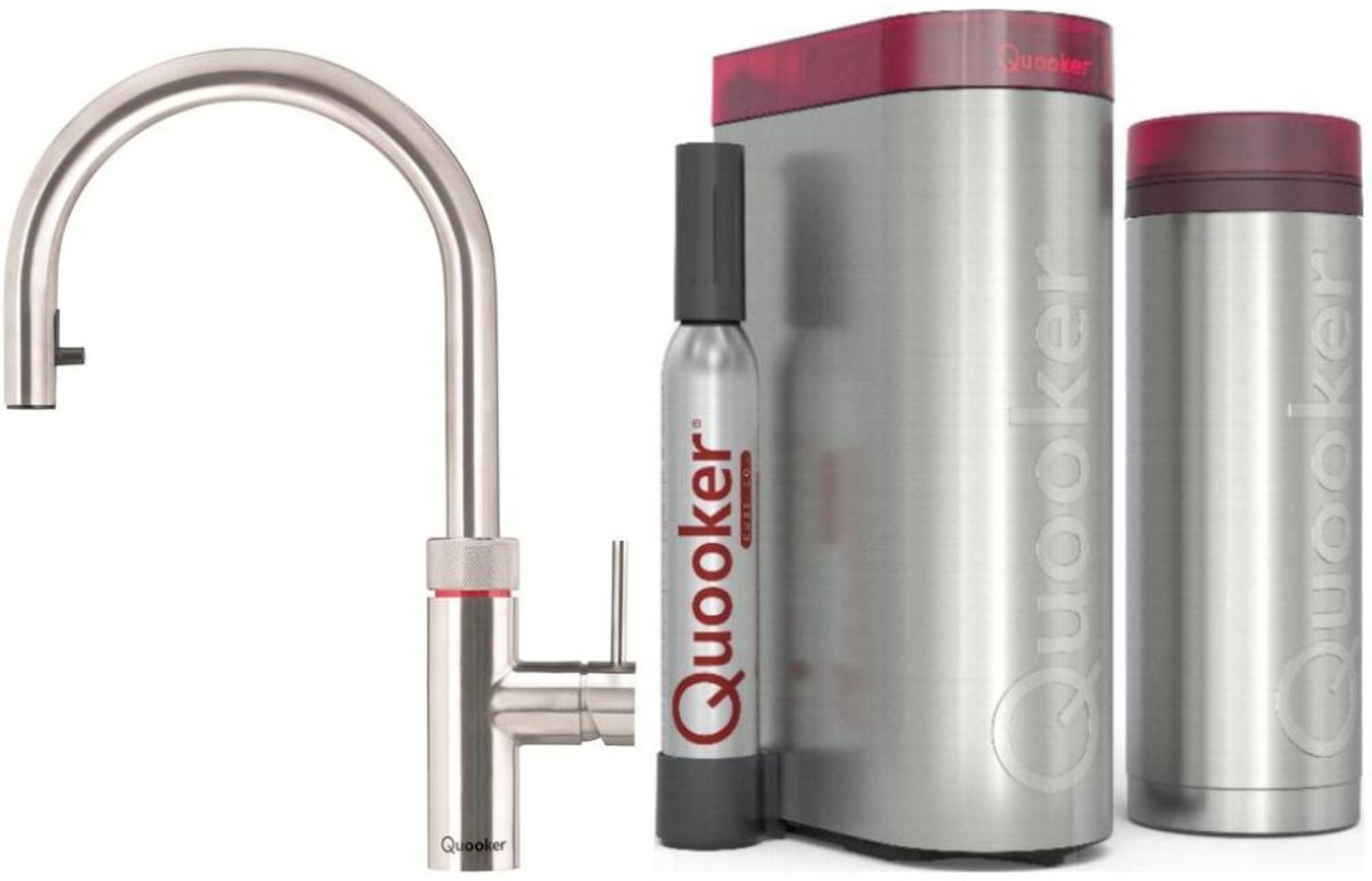 VAQ QUOOKER (3XRVSCUBE) Küchenarmatur 100°C Kochendwasserhahn PRO3 FLEX Trinkwassersystem Zugauslauf mit QUOOKER Edelstahl mit CUBE (2-St)