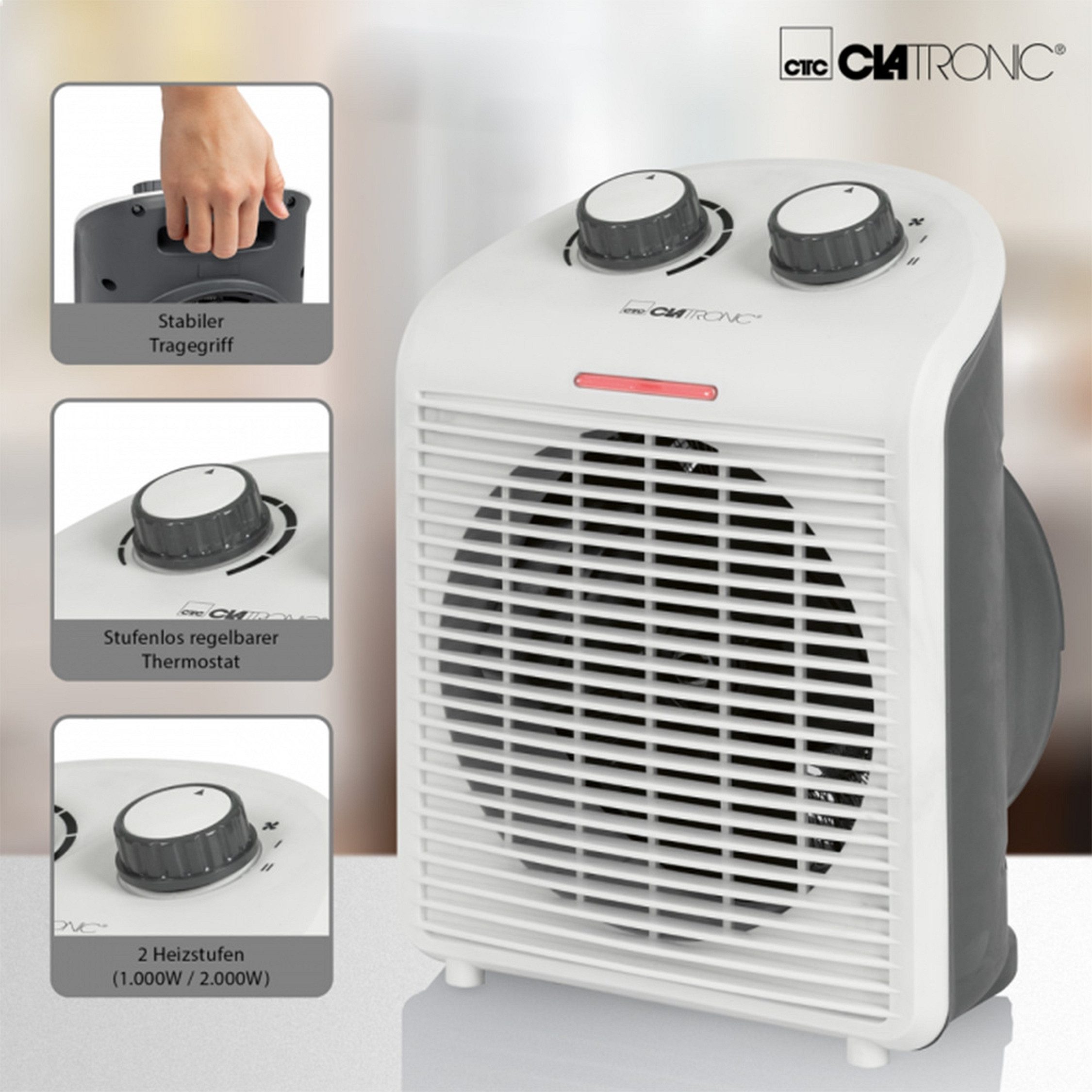 CLATRONIC Heizlüfter HL 3761, 2000 W, 2 Heizstufen, Kaltluftfunktion, Thermostat