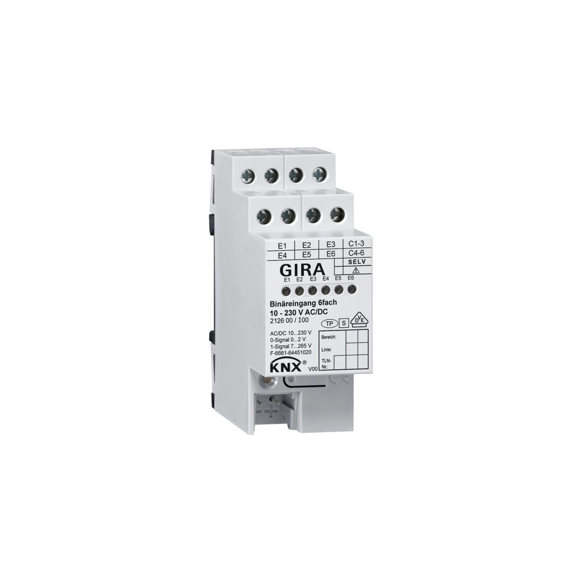 GIRA Zeitschaltuhr Gira Binäreingang 6f. KNX 10-230V AC/DC 212600