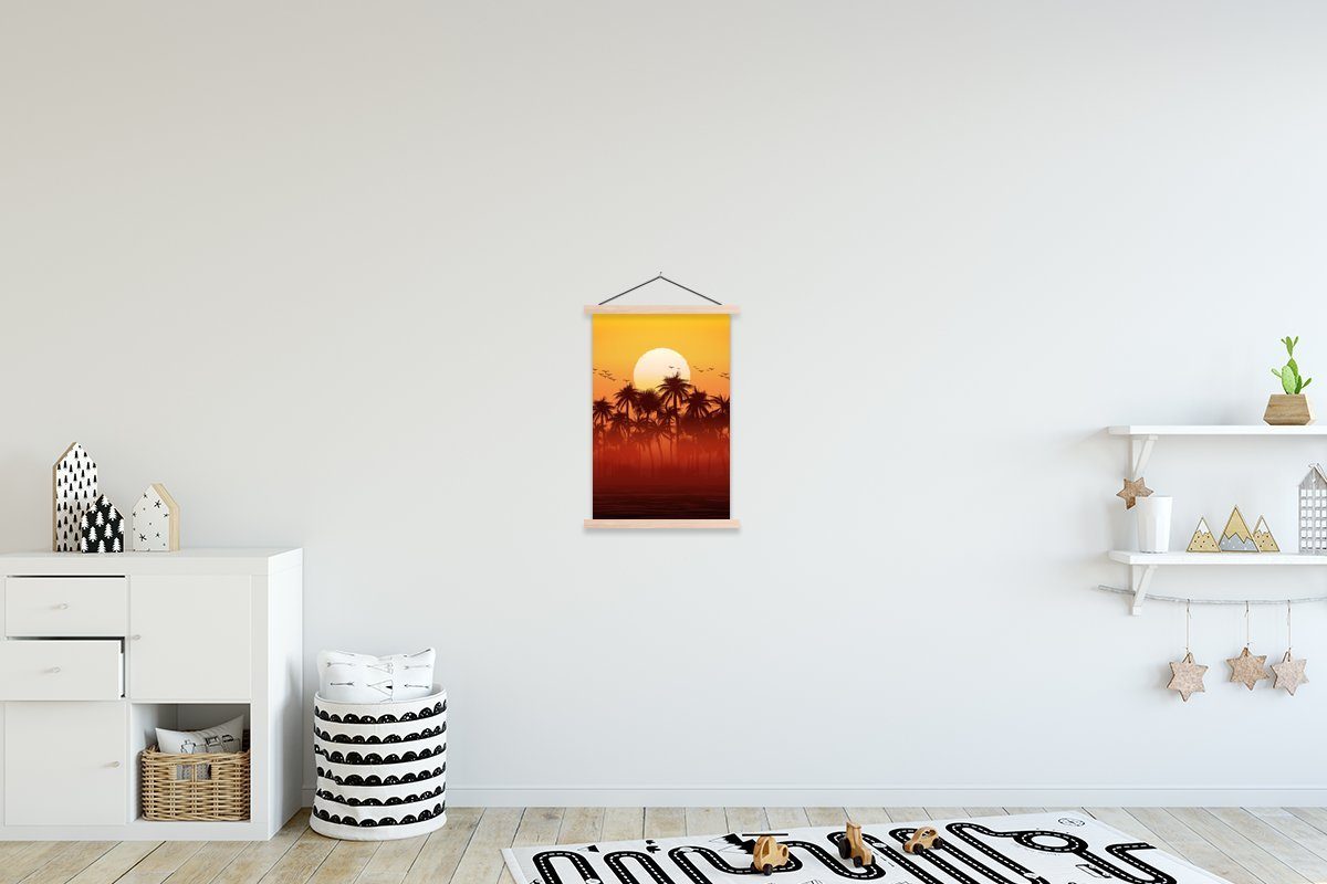 MuchoWow Poster Sonne - Vogel - Palme, (1 St), Posterleiste, Textilposter für Wohnzimmer, Bilderleiste, Magnetisch