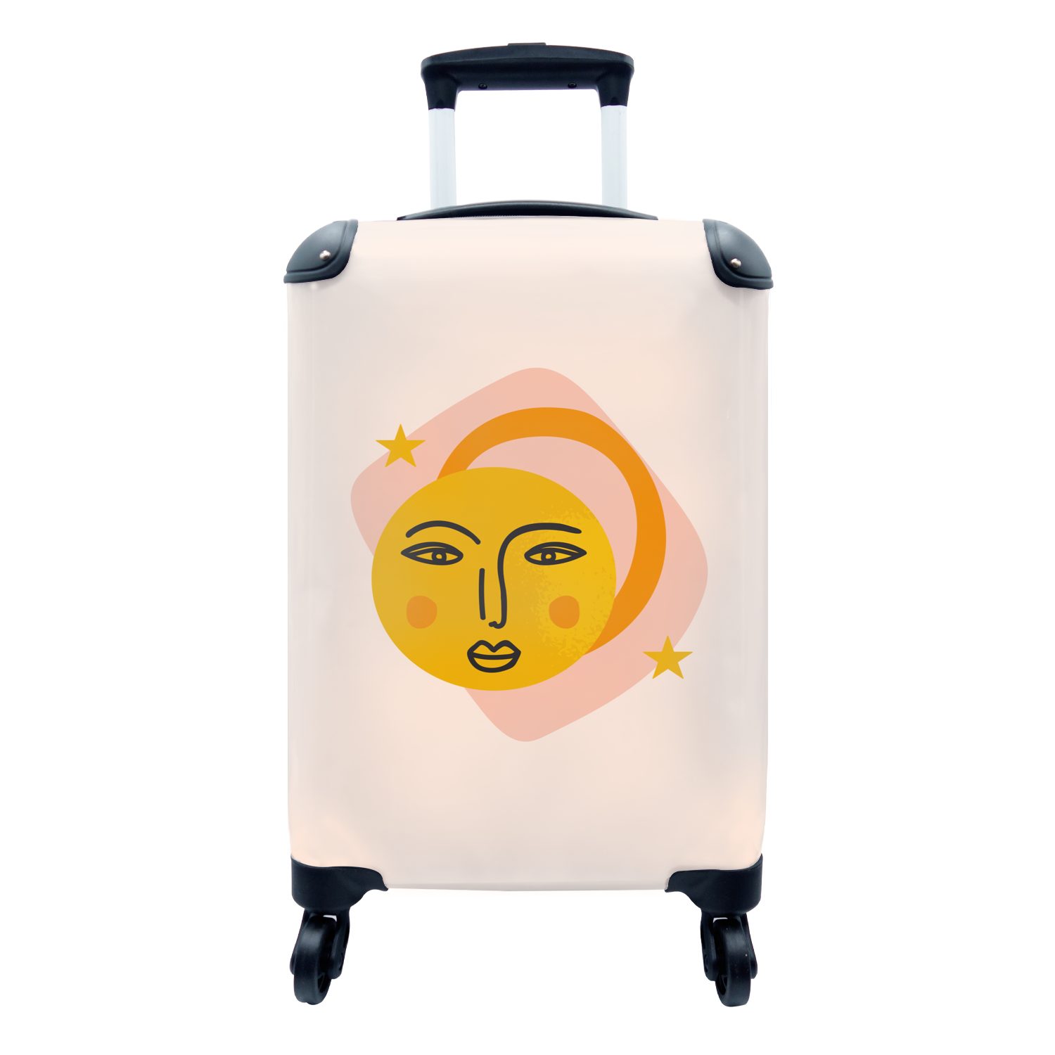 MuchoWow Handgepäckkoffer Sonne - Gesicht - Sterne - Abstrakt, 4 Rollen, Reisetasche mit rollen, Handgepäck für Ferien, Trolley, Reisekoffer