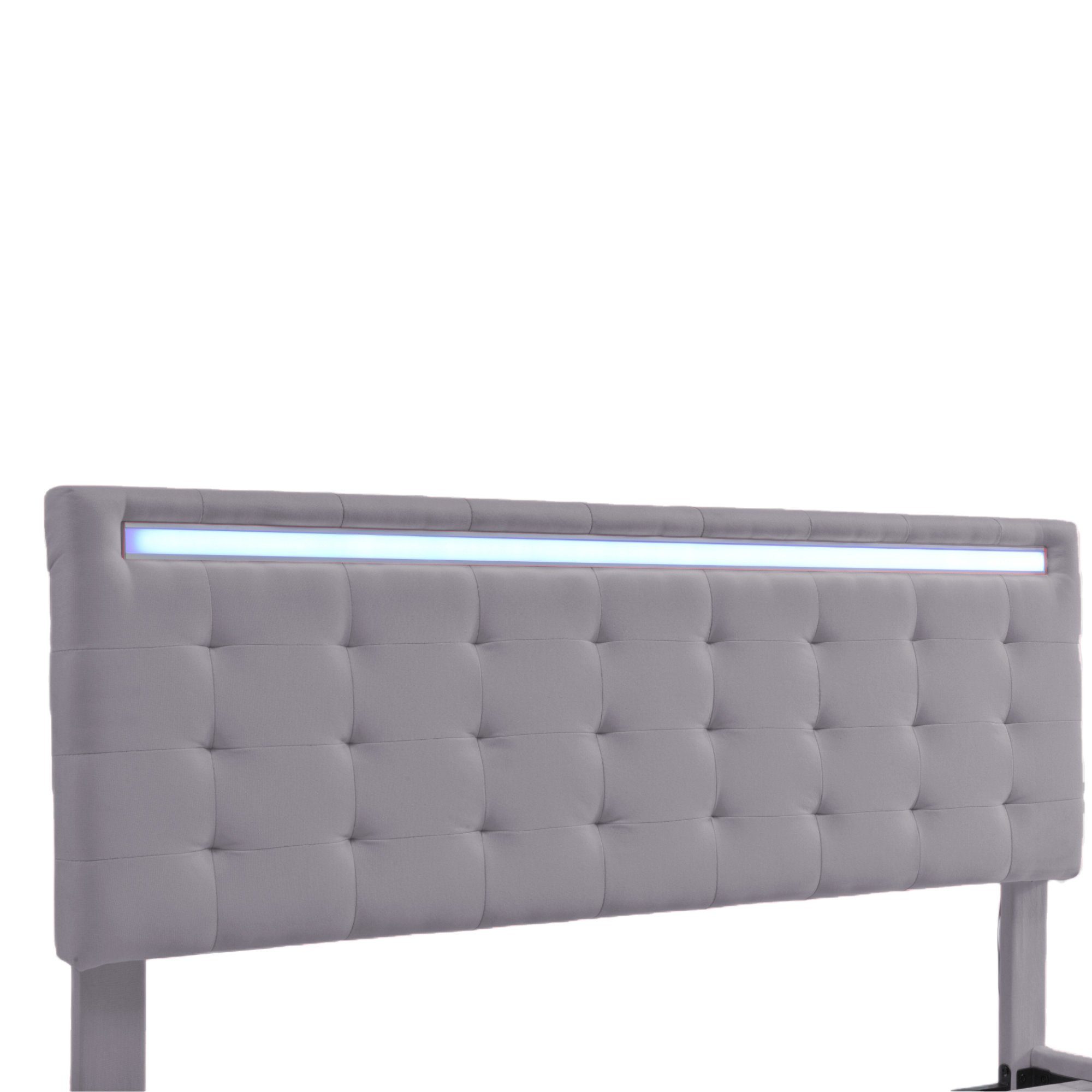 Polsterbett (LED Doppelbett), mit USB Ladefunktion und höhenverstellbarem Kopfteil 140x200cm, Leinen