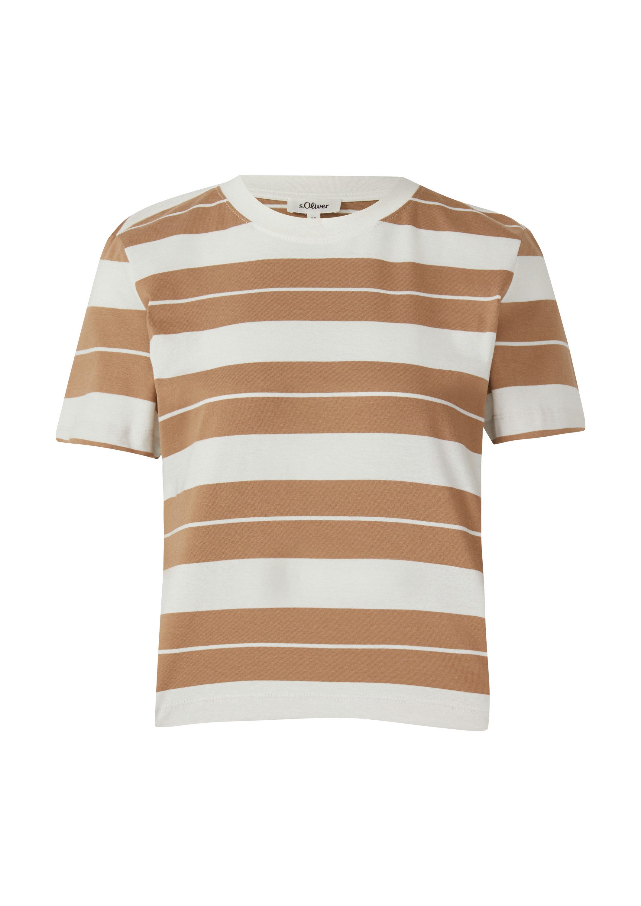 s.Oliver Kurzarmshirt T-Shirt Verkürztes Baumwoll-Streifen-T-Shirt mit Patc günstig online kaufen