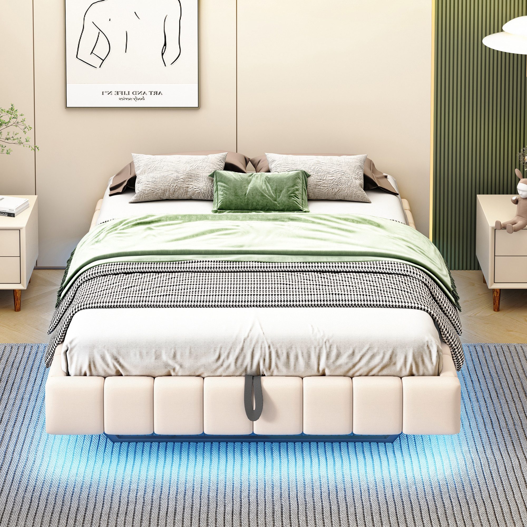 Merax Polsterbett schwebendes Design mit LED-Lichtleiste (1-tlg., Hydraulis günstig online kaufen