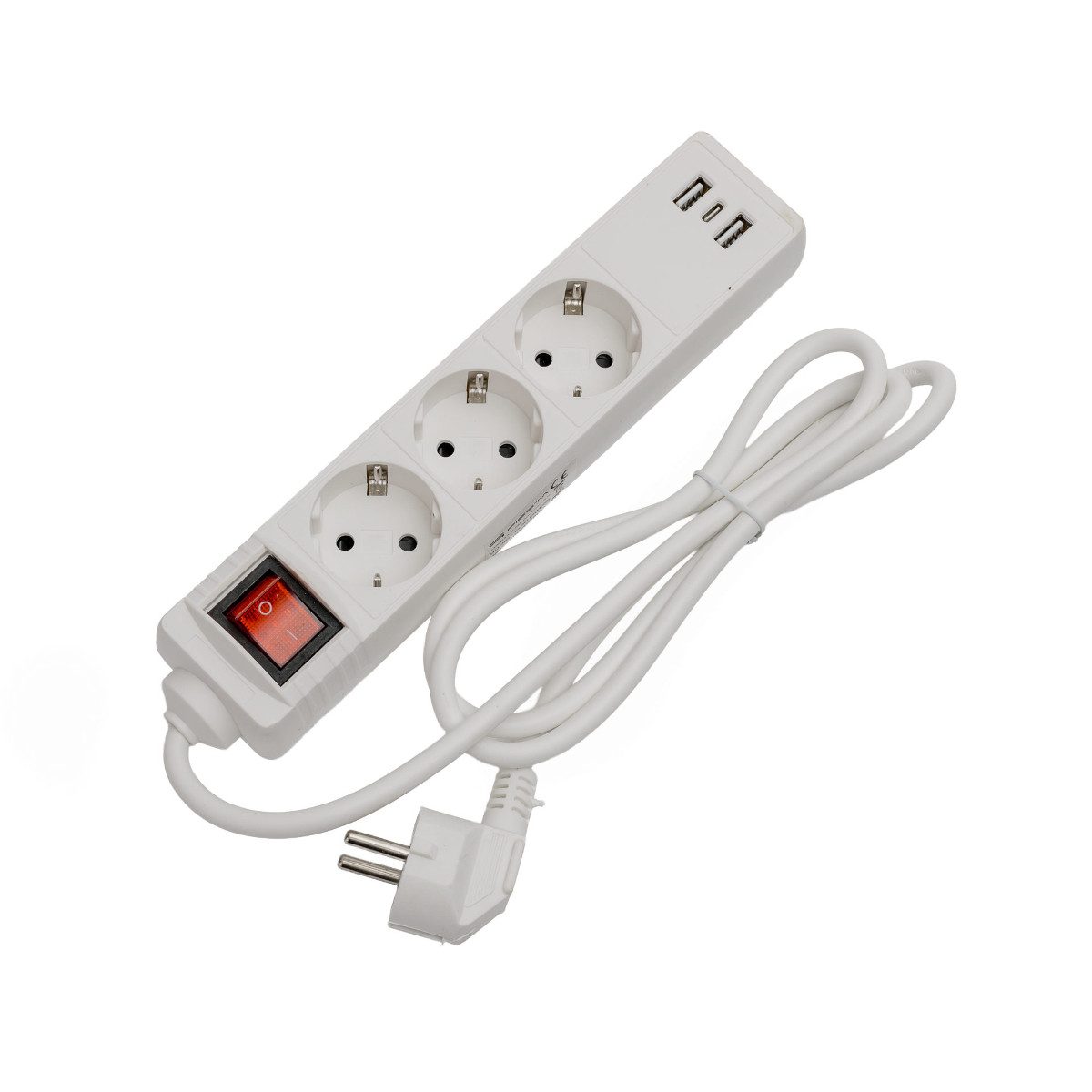 Fiesta Steckdosenleiste 3-fach (USB Ladefunktion, Ein Aus Schalter, Überspannungsschutz, Kindersicherung, Kabellänge 1,5 m), 3 Steckdosen mit USB A und USB C Ladefunktion