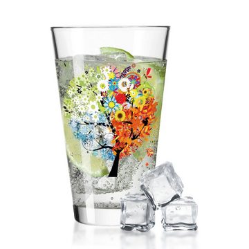 GRAVURZEILE Glas Wasserglas mit UV-Druck im Vier Jahreszeiten Design, Glas