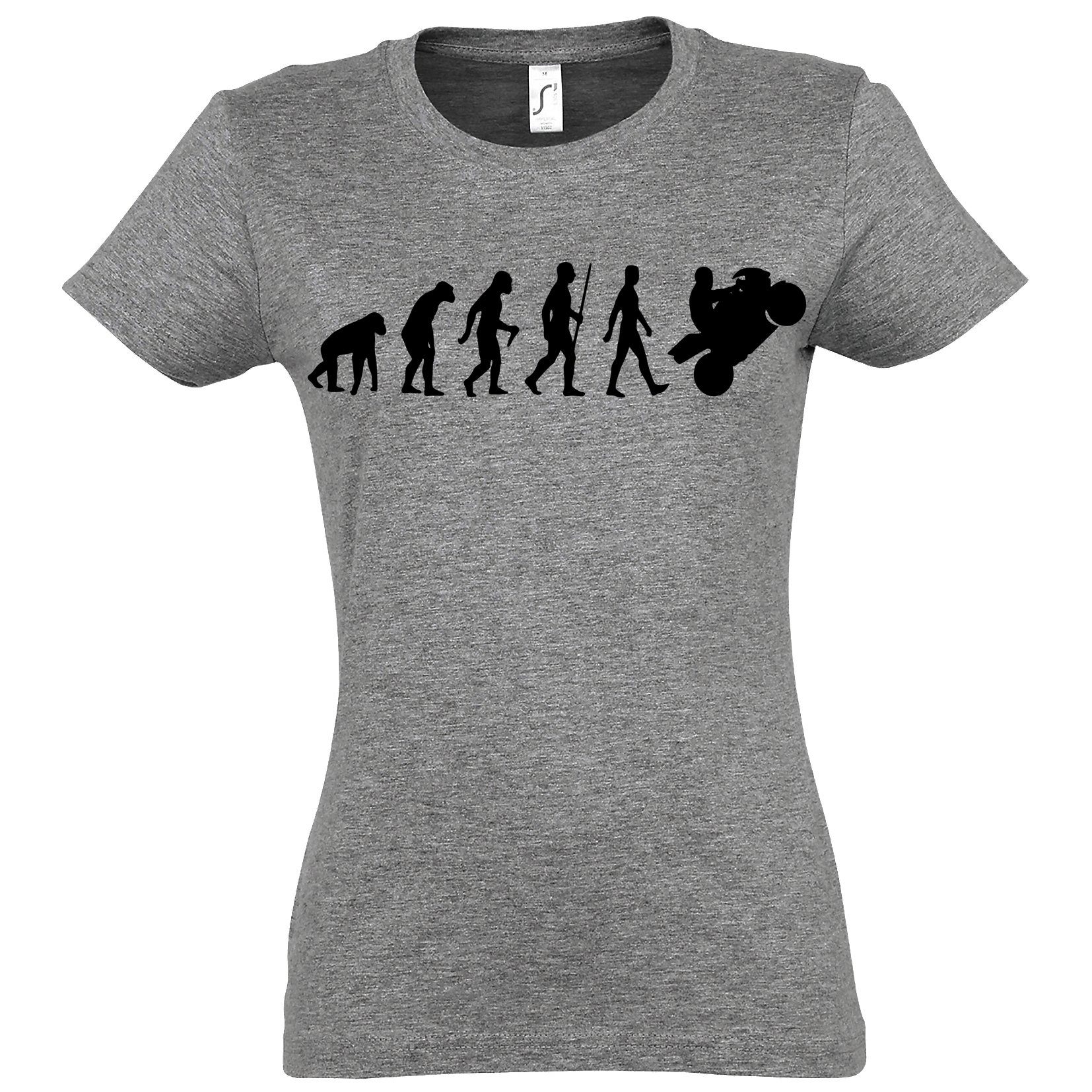 Youth trendigem Grau T-Shirt Motiv Damen Motorrad Evolution Designz T-Shirt mit