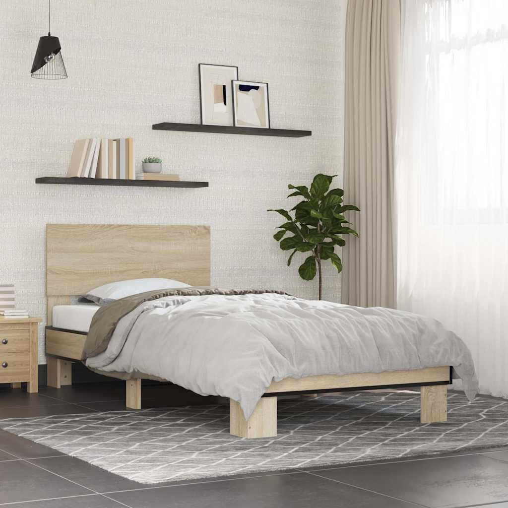 Bettgestell Sonoma-Eiche 194,5x78x81 cm aus Holzwerkstoff und Metall