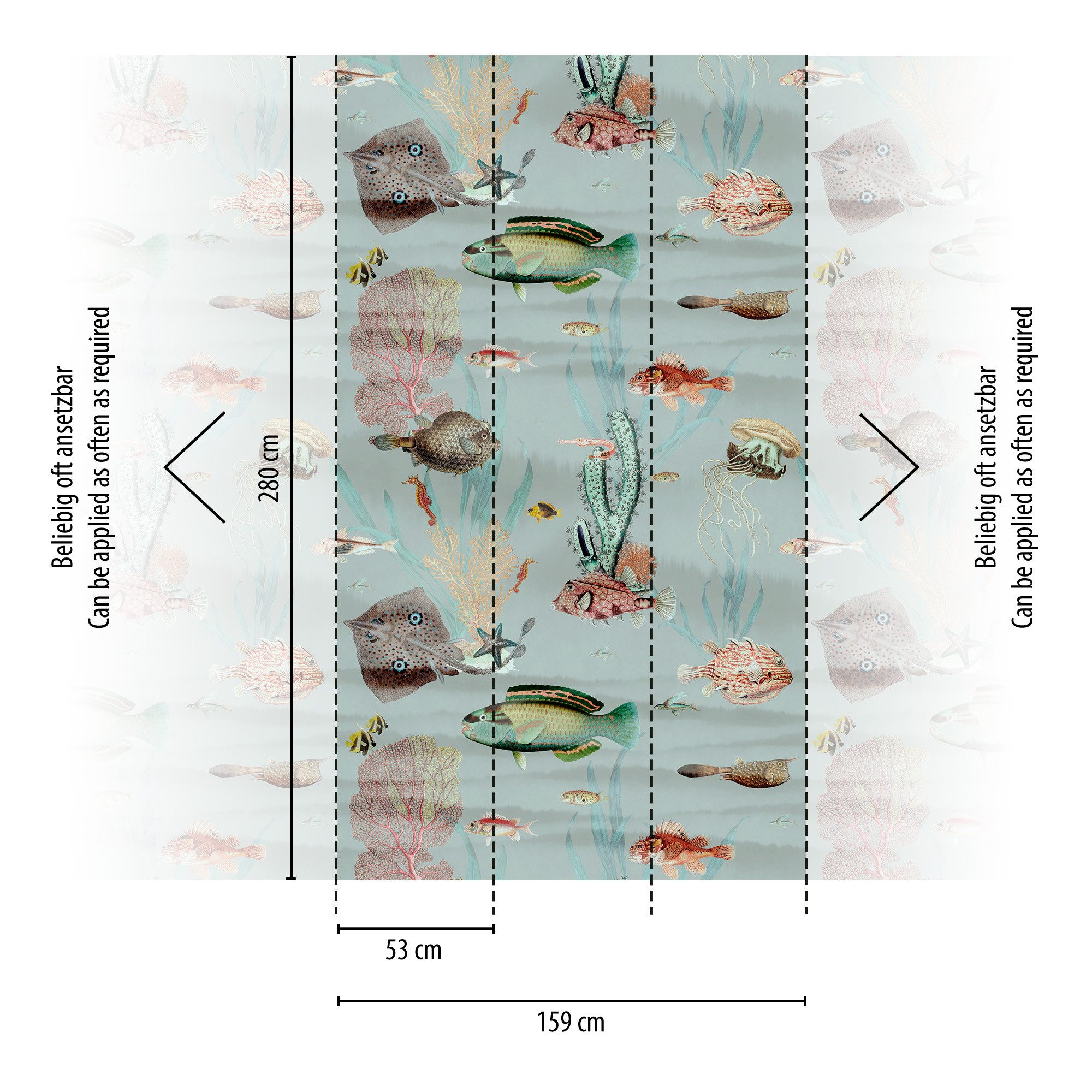 living walls Fototapete THE WALL III Fisch-Tapete Motivtapete Tiere Meer, glatt, matt, (1 St), Vliestapete Unterwasserwelt für Schlafzimmer Küche Wohnzimmer Fische