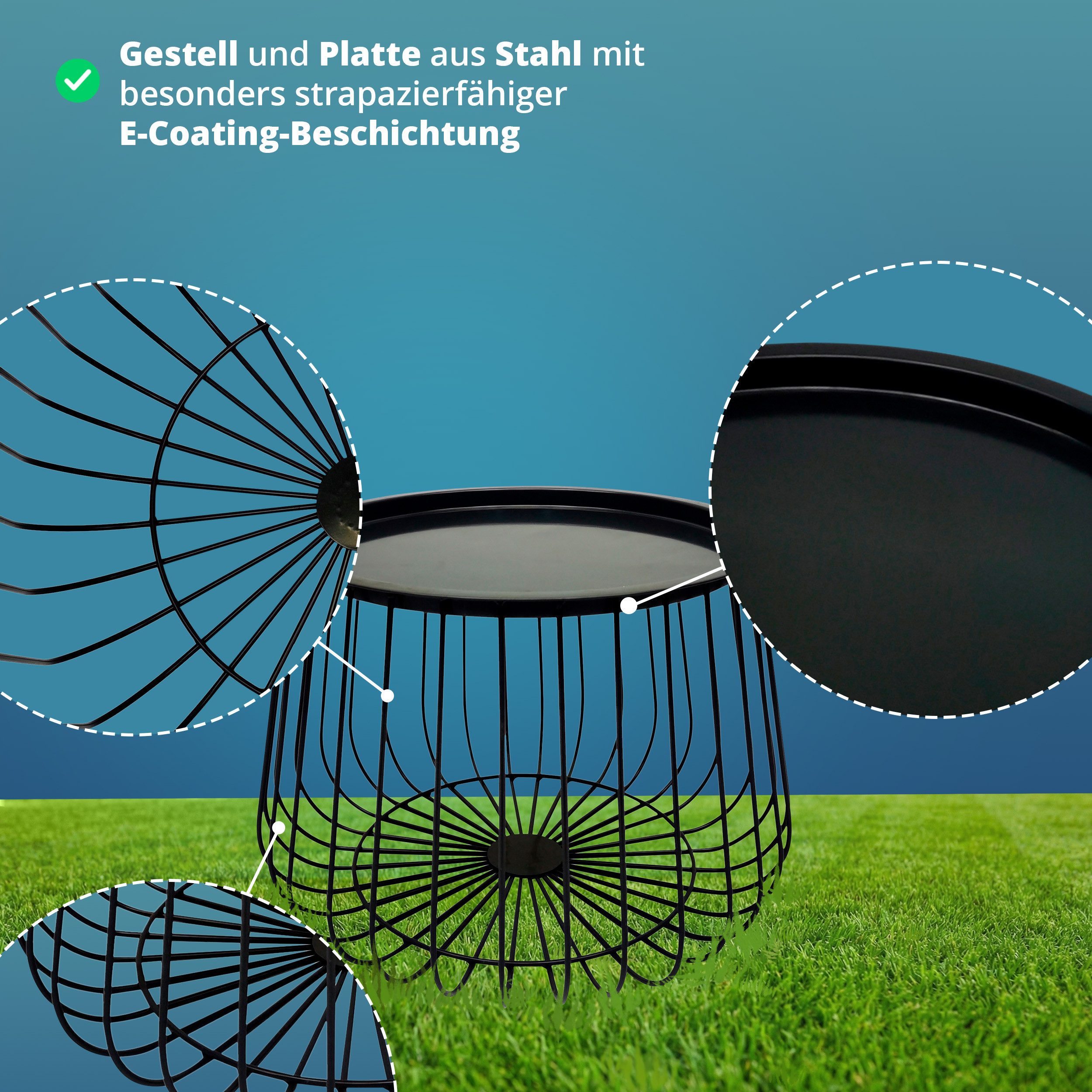 KHG Beistelltisch Garten-Beistelltisch in Anthrazit aus Stahl (runder Couchtisch im Industrial Design mit abnehmbarer Tischplatte, wetterfest UV-beständig, 52x3 – Bild 5 von 5