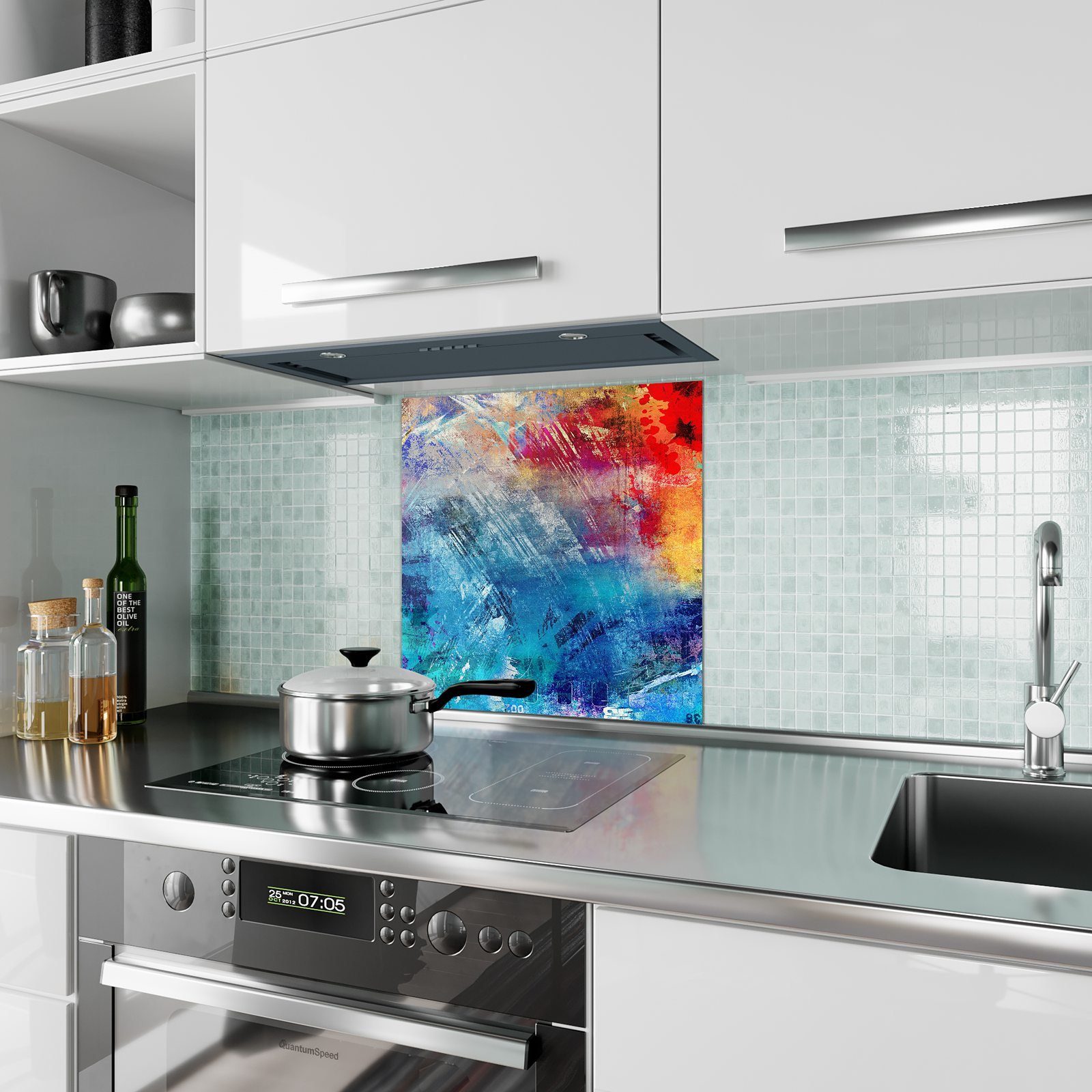 Primedeco Muster Küchenrückwand Abstrakte und Farben Glas Spritzschutz
