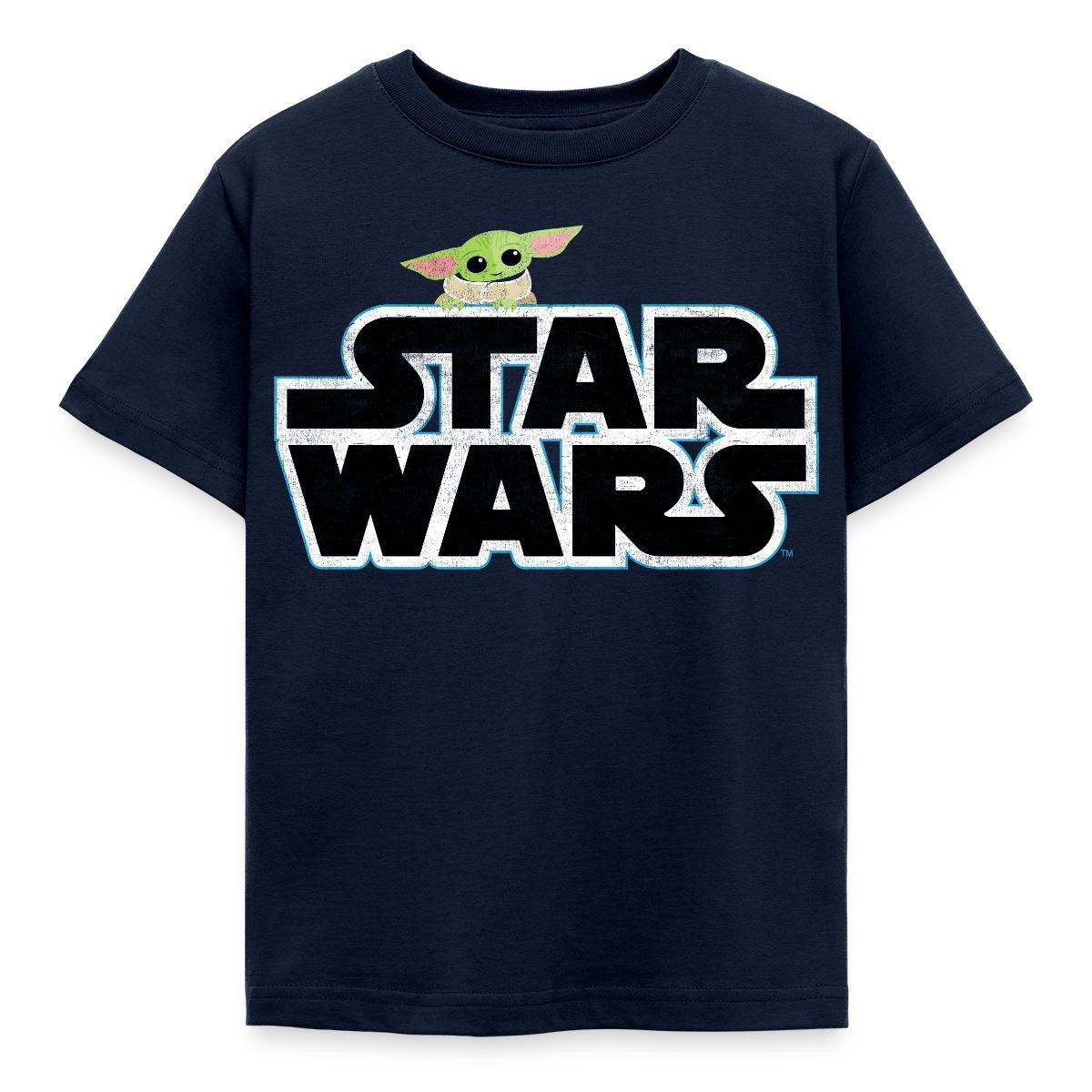 T-Shirt Star Wars: Mandalorian Schriftzug Mit Grogu Kinder T-Shirt