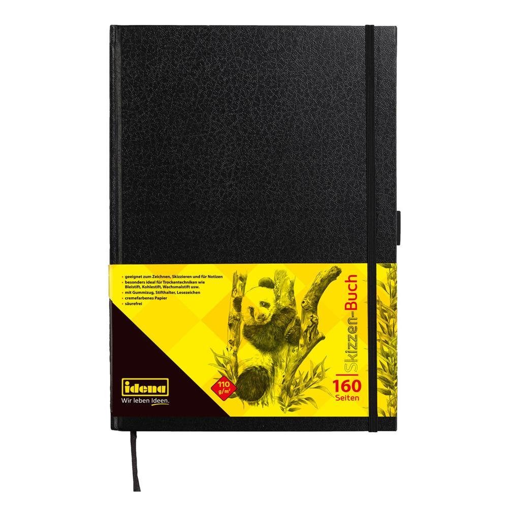 Idena Skizzenbuch Skizzenbuch DIN A4 blanko, Seiten mit Gummiband Stifthalter Leseband