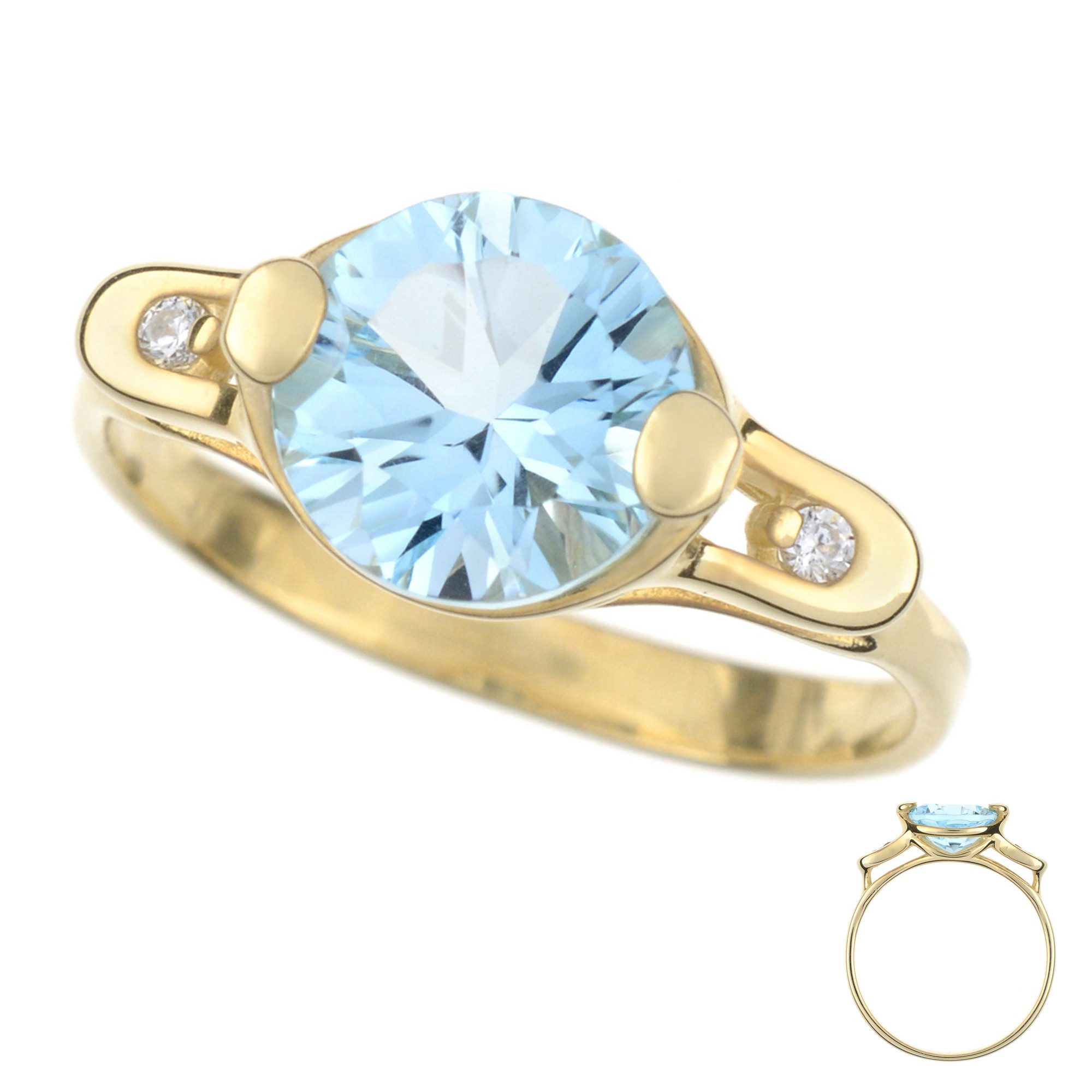 Cavill Diamantring Cavill Himmelblauer Topas 2,6 ct Goldring 9K mit Brillanten Damen (1-tlg)
