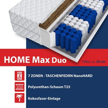 Taschenfederkernmatratze HOME MAX DUO 90x200, 140x200, 180x200 cm & weitere Größen, FDM, 25 cm hoch, (komfortable Matratze, Allergiker geeignet), Wendematratze, H3/H4, 7 Zonen