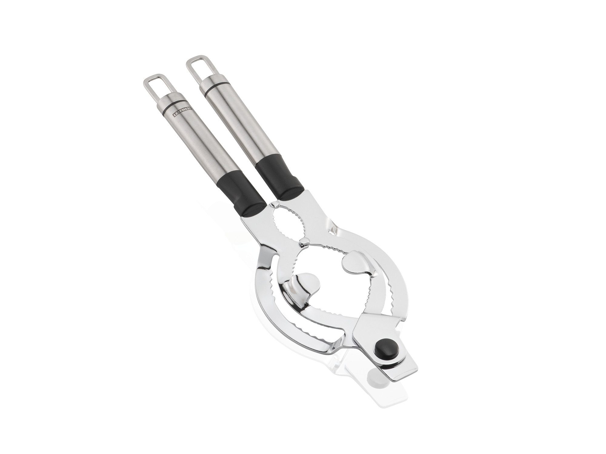 Leifheit Dosenöffner Deckelöffner Edelstahl, Edelstahl und Kunststoff, für Gläser, Flaschen und Tuben, Aufhängeöse