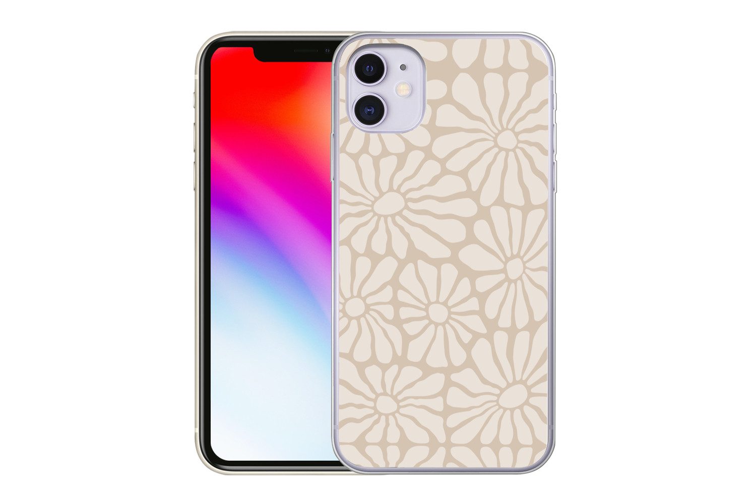 MuchoWow Handyhülle für Apple iPhone 11 Floral - Druck - Beige - Braun - Minimalistisch, Smartphone-Bumper, Print, Handy Schutzhülle Dünn