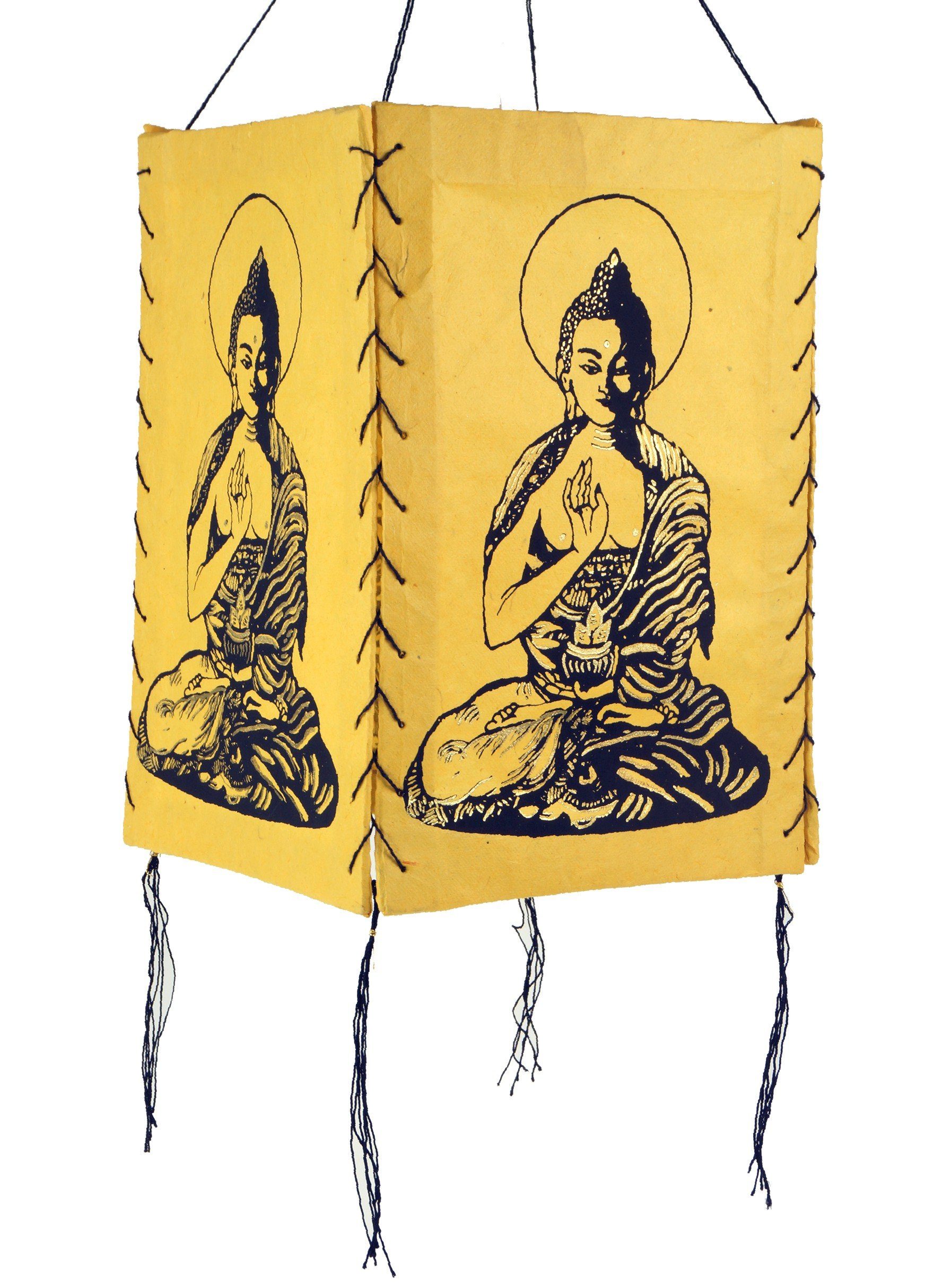 Guru-Shop Deckenleuchten Lokta Papier Hänge Lampenschirm, Deckenleuchte.., Leuchtmittel nicht inklusive Buddha 1 gelb | Deckenlampen