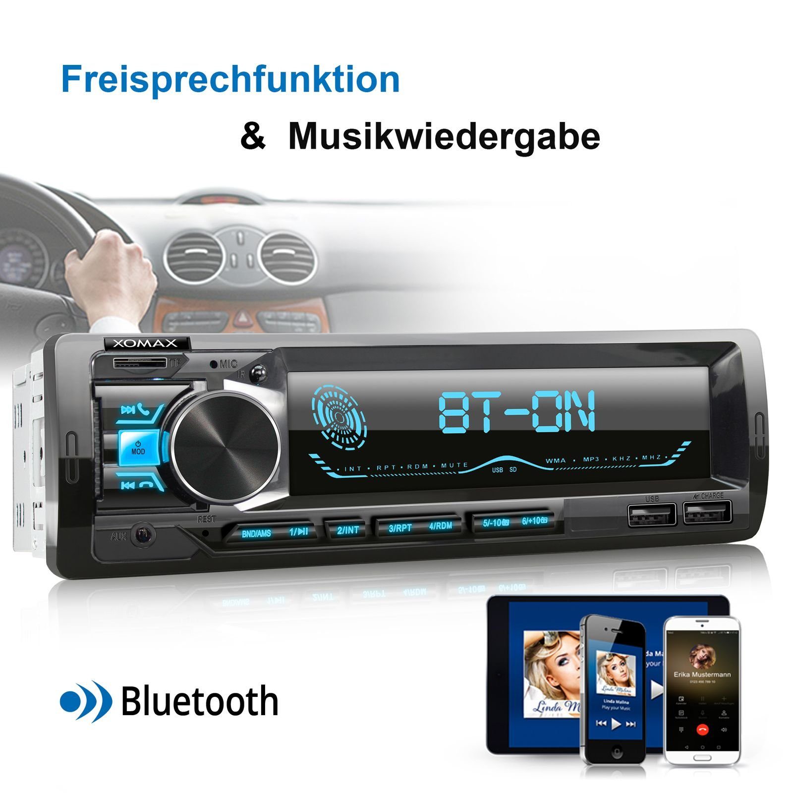 mit XOMAX Bluetooth, IN, USB, Autoradio 2x 1 SD, DIN AUX XM-R279: Autoradio