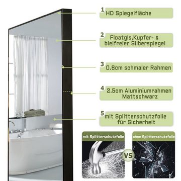 duschspa Ganzkörperspiegel Standspiegel Wandspiegel Schwarz Hängespiegel Spiegel, frei stehend/hängend, mit Explosionsgeschutz