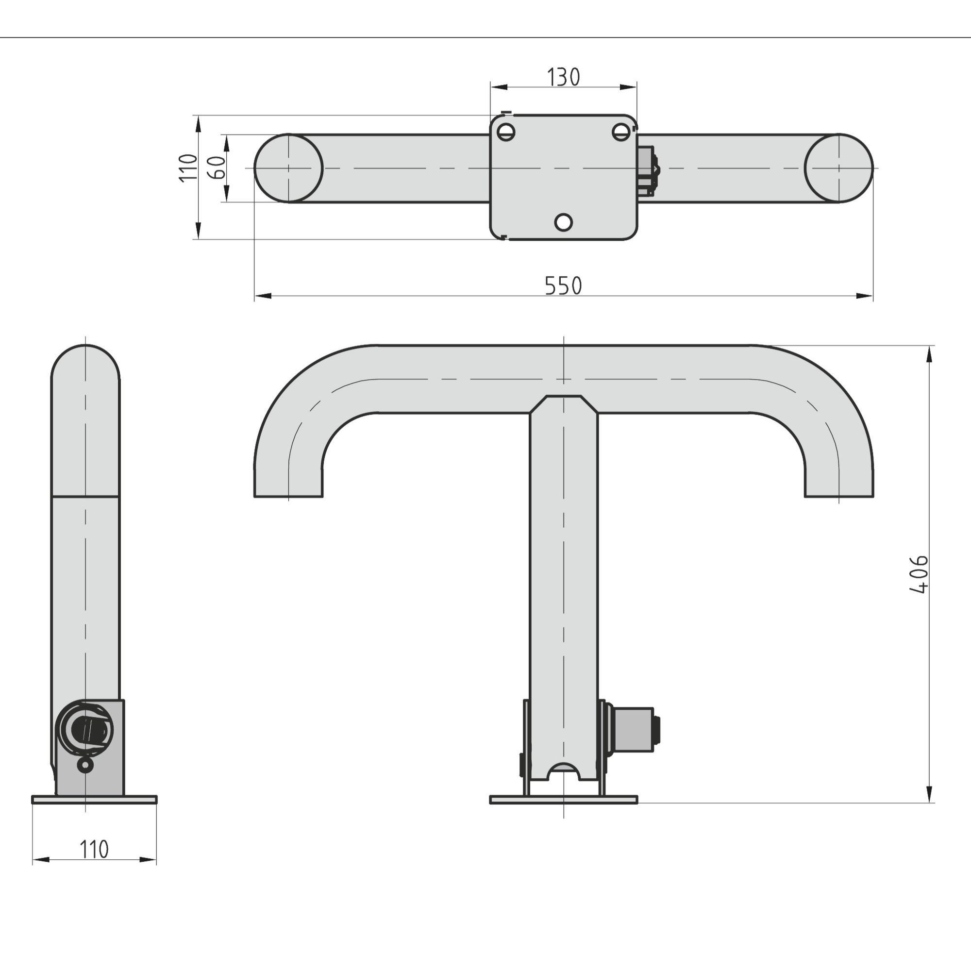 BASI Absperrpfosten Absperrpfosten, Parkpfosten, Parkplatzsperre (Packung, mit Halterung), rob. absperrbarer Pfosten, umlegbar, T-Form, Montagemat. inkl.