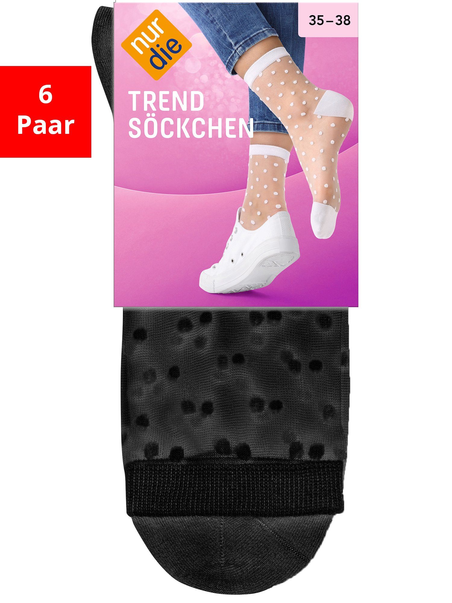 Nur Die Freizeitsocken Trendsöckchen (6-Paar) schwarz Punkte