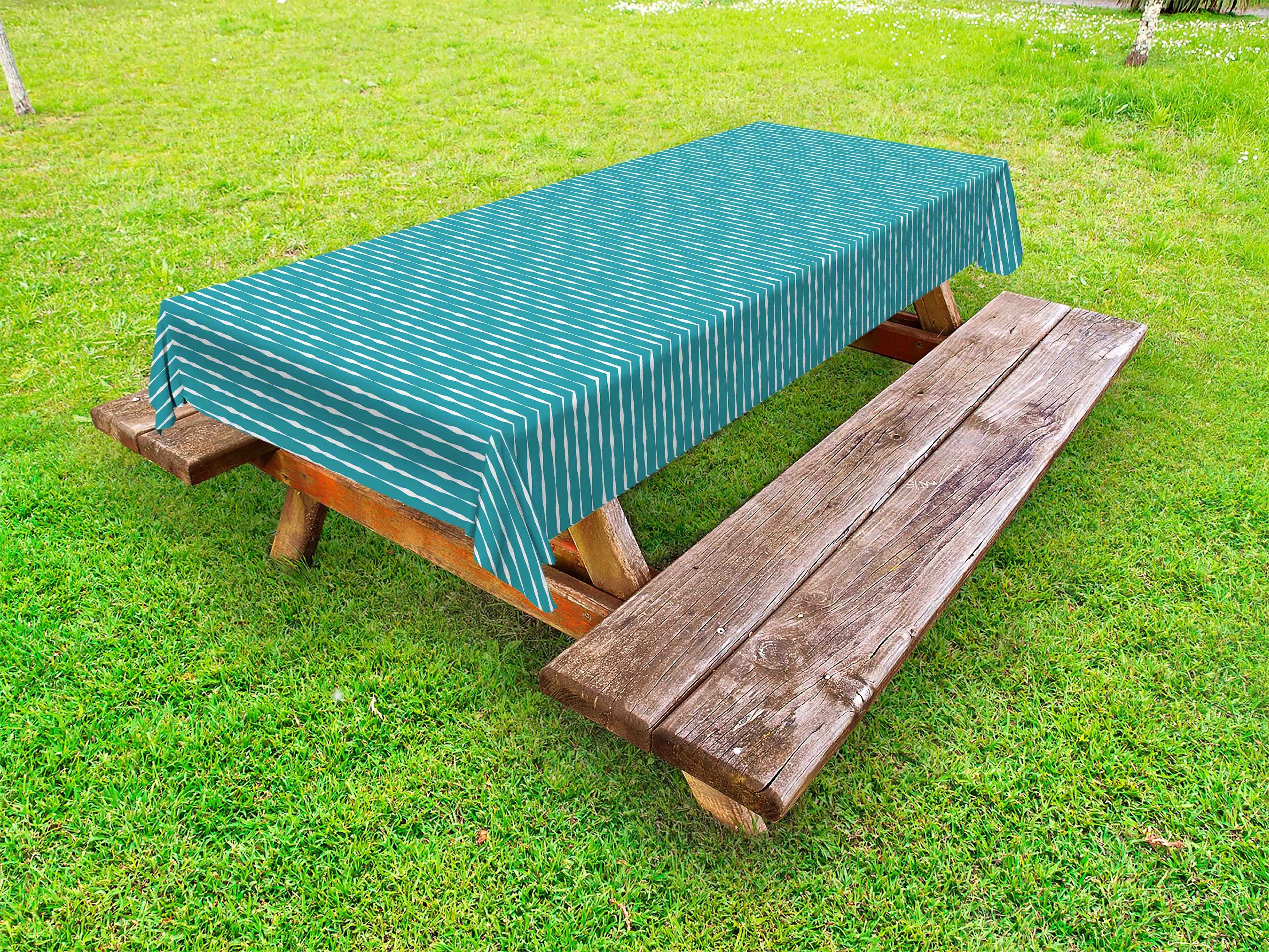 Abakuhaus Tischdecke dekorative waschbare Picknick-Tischdecke, Teal Streifen Wellenförmige Hand gezeichnete Linien