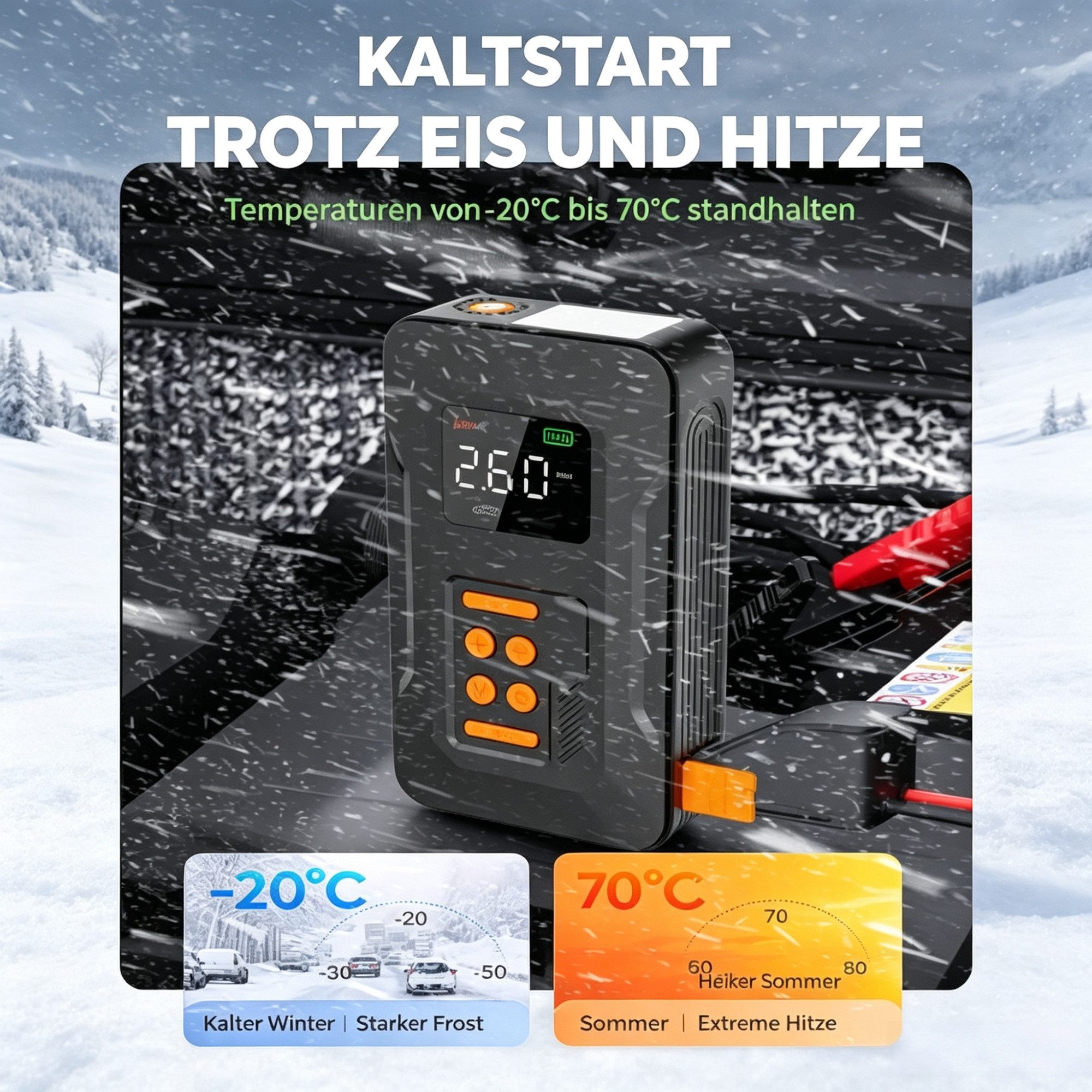 Vornix Starthilfe Powerbank Auto 18000mAh(12V),4-in-1 Starthilfegerät Autobatterie-Ladegerät (Starthilfe Powerbank mit Luftkompressor) – Bild 3 von 5