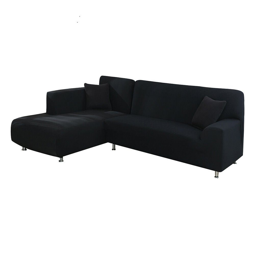 Ecksofahusse Stretch-Stoff Universal L-Shape Sofa Abdeckung,190-230cm, TWSOUL, Hergestellt aus Stretchmaterial, Geeignet für alle Jahreszeiten Schwarz