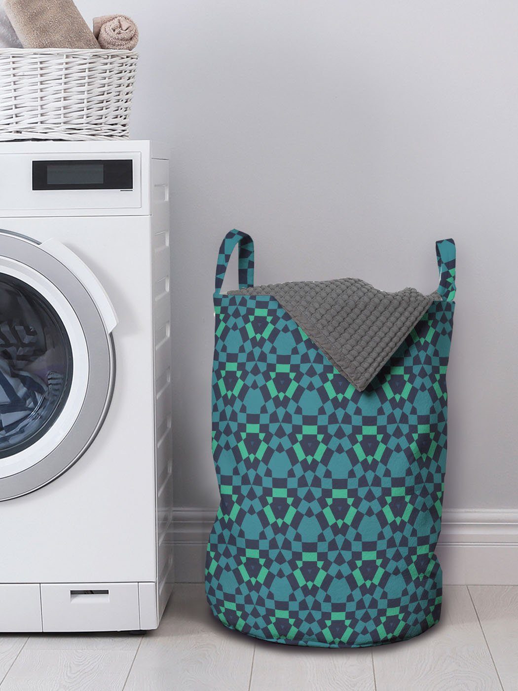 Abakuhaus Jahrgang polygonale Wäschekorb Wäschesäckchen Kordelzugverschluss Waschsalons, Griffen Muster für Ethnische mit