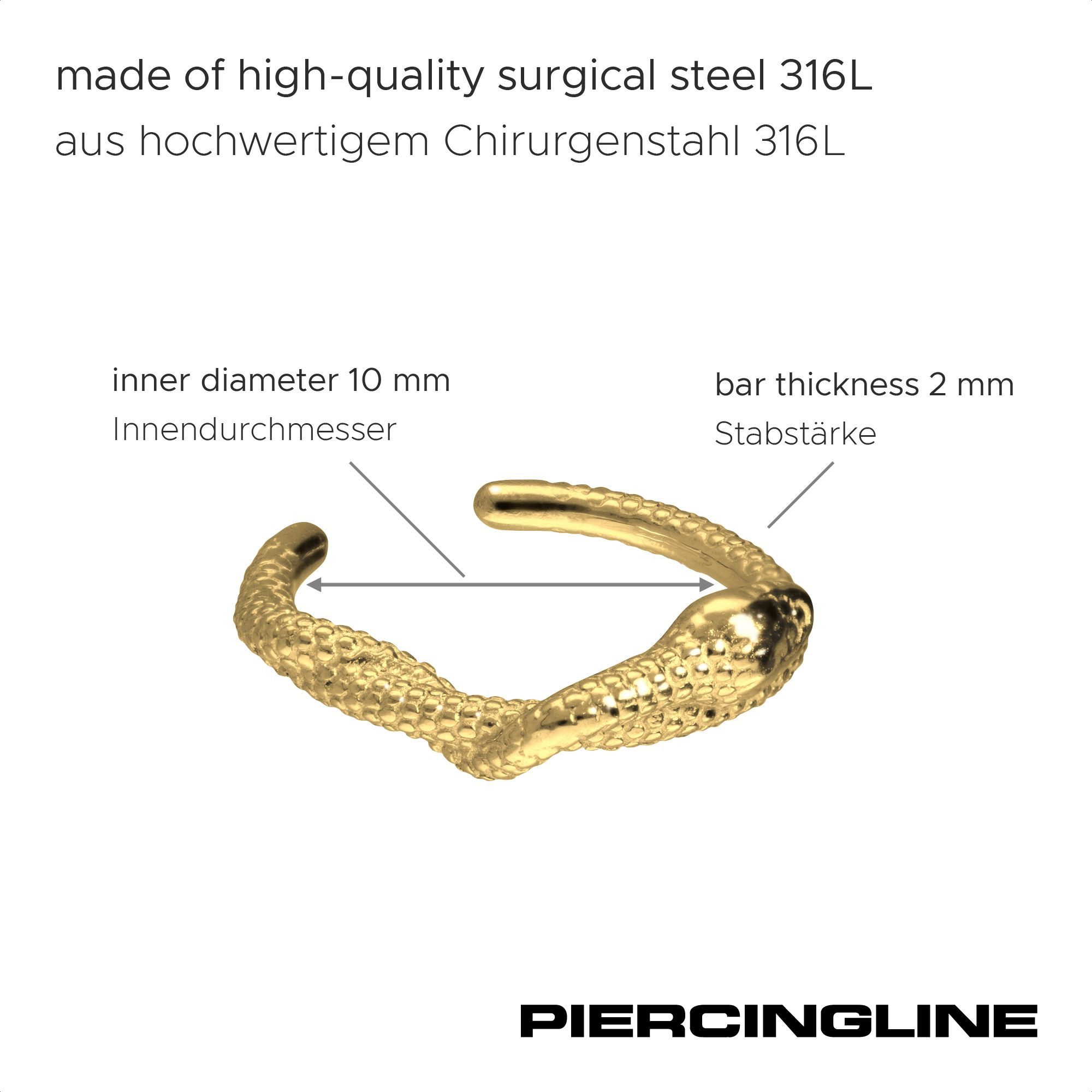 PIERCINGLINE Fake-Spirale Chirurgenstahl Fake Ohrring SCHLANGE (Fake Piercing-Ringe, 1-tlg)