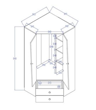 Feldmann-Wohnen Eckschrank Nero (2 Türen, rechts 3 Einlegeböden, 2 Schubladen mit Rollenschubführung, 1-St., verstellbare Scharniere, Knopfgriffe aus Kunststoff) 87cm eiche / weiß-grau matt mit grauen Knopfgriffen
