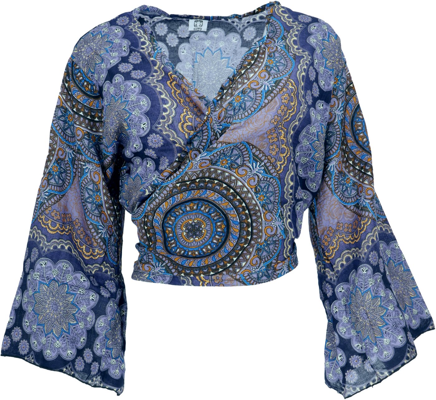 Guru-Shop Longbluse Kurztop, Boho Blusentop, Wickeltop, Wickelbluse.. alternative Bekleidung