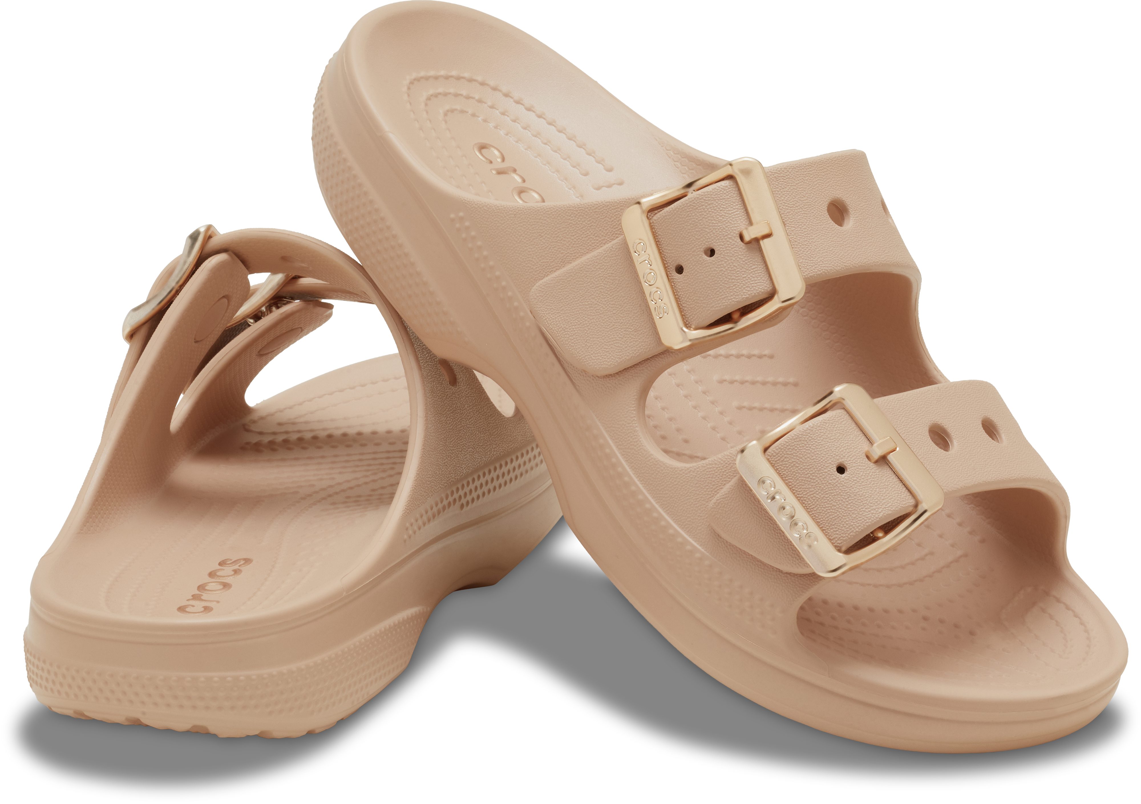 Crocs Saturday Metallic Buckle Sandal W Pantolette Sommerschuh, Urlaubsschuh, Strandschuh, Schlappen mit Schnallen