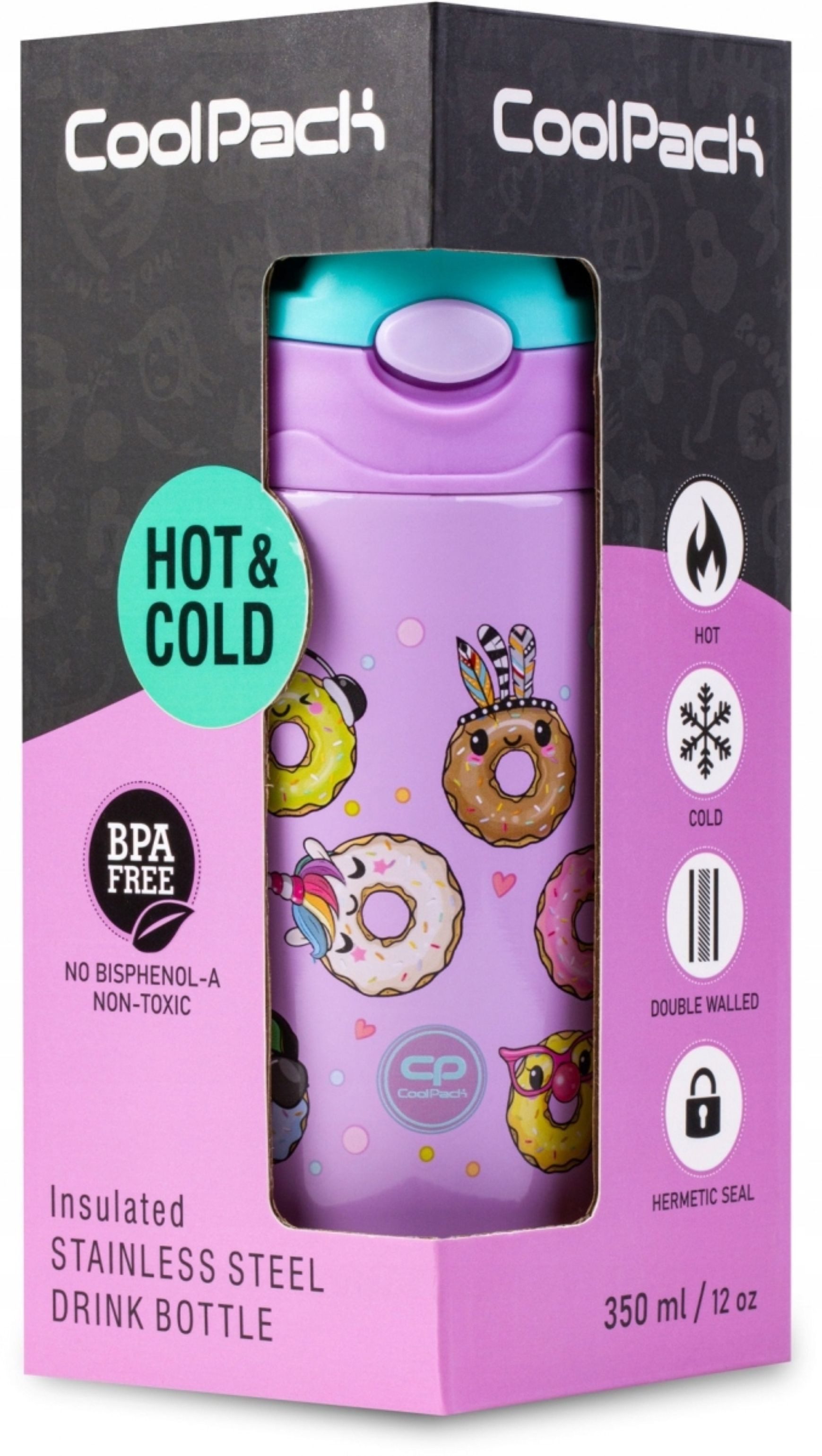 Back Up Trinkflasche CoolPack Thermoflasche BONO 350 ml – Happy Donuts Kinderflasche