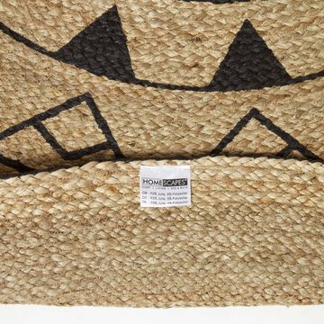 Teppich Runder Teppich Mandala 200 cm – Hanf-Teppich geflochten, schwarz-natur, Homescapes, Höhe: 20 mm