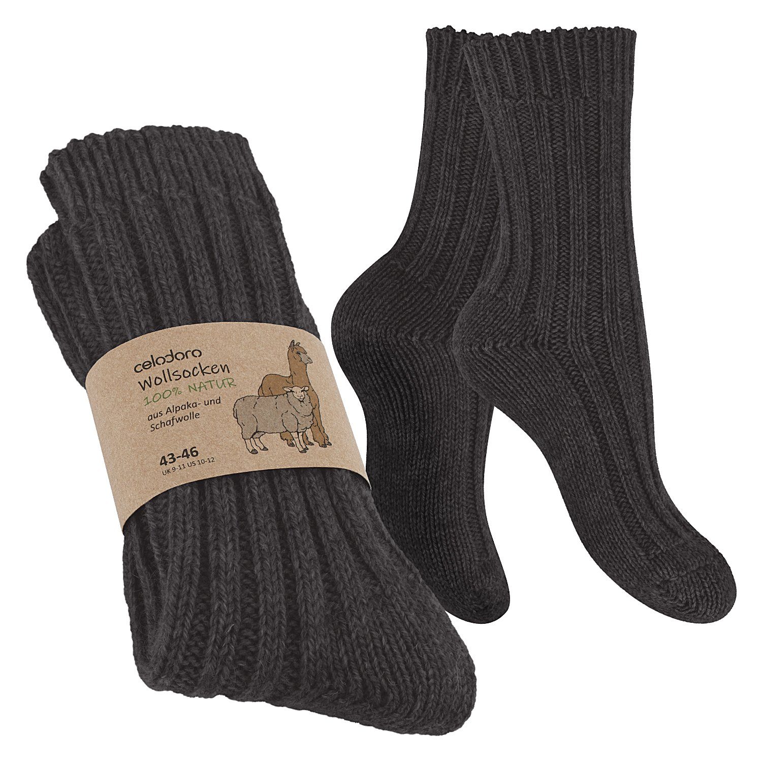 celodoro Thermosocken Winter mit Natur Socken Damen Herren & Alpaka Anthra Wollsocken