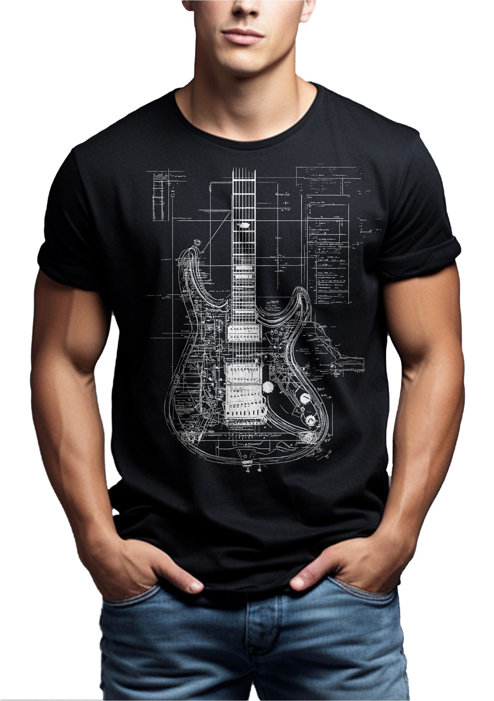 MAKAYA Print-Shirt mit Gitarrenmotiv Herren Musik günstig online kaufen