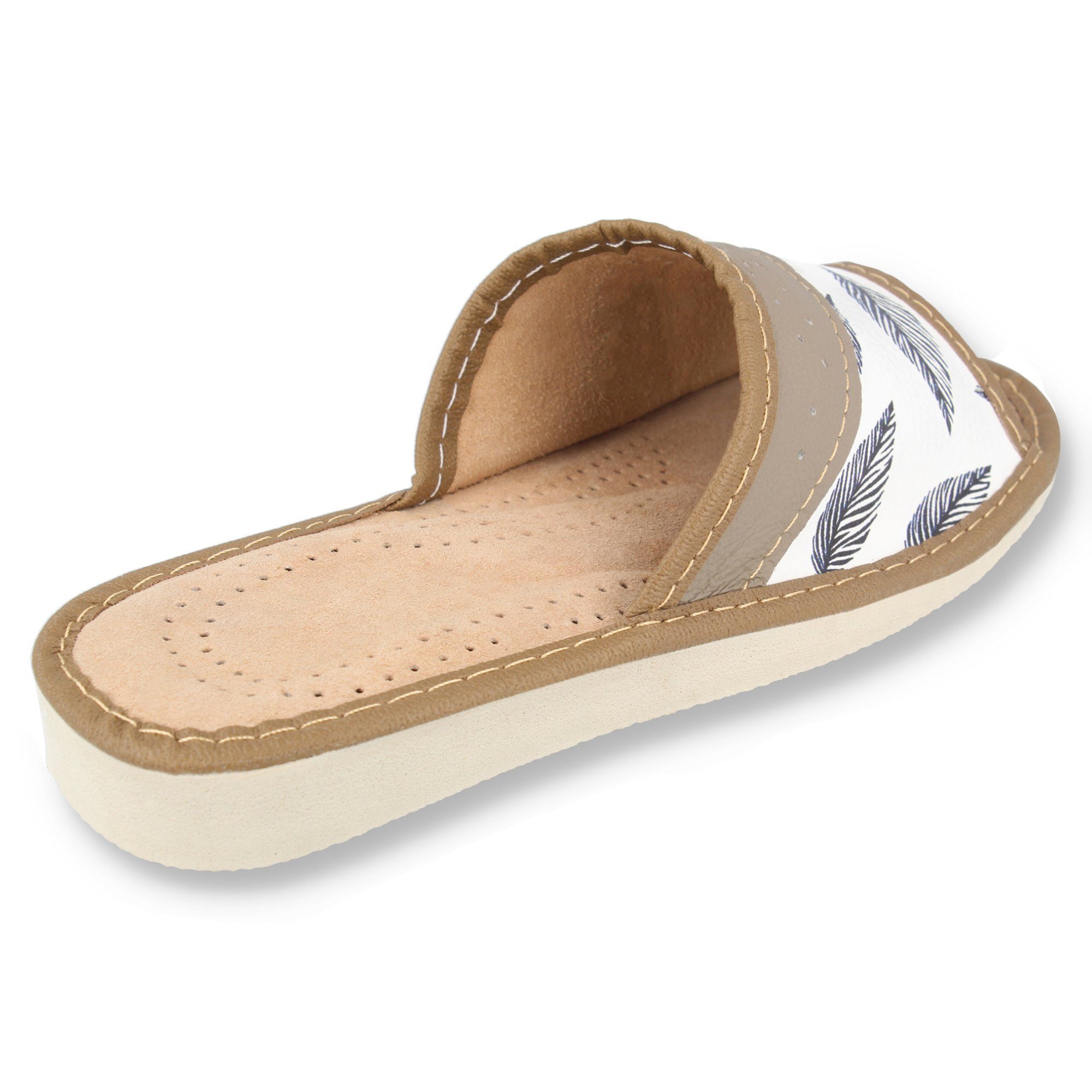 filsko Karvia Damen Hausschuh offen Sommer Leder Blumen Muster Hausschuh