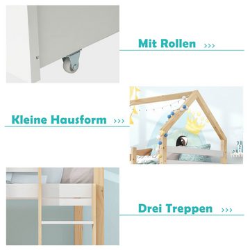 WISHDOR Kinderbett Hausbett Etagenbett (mit 2 Schubladen,ohne Matratze), aus Kiefernholz, 90 x 200 cm