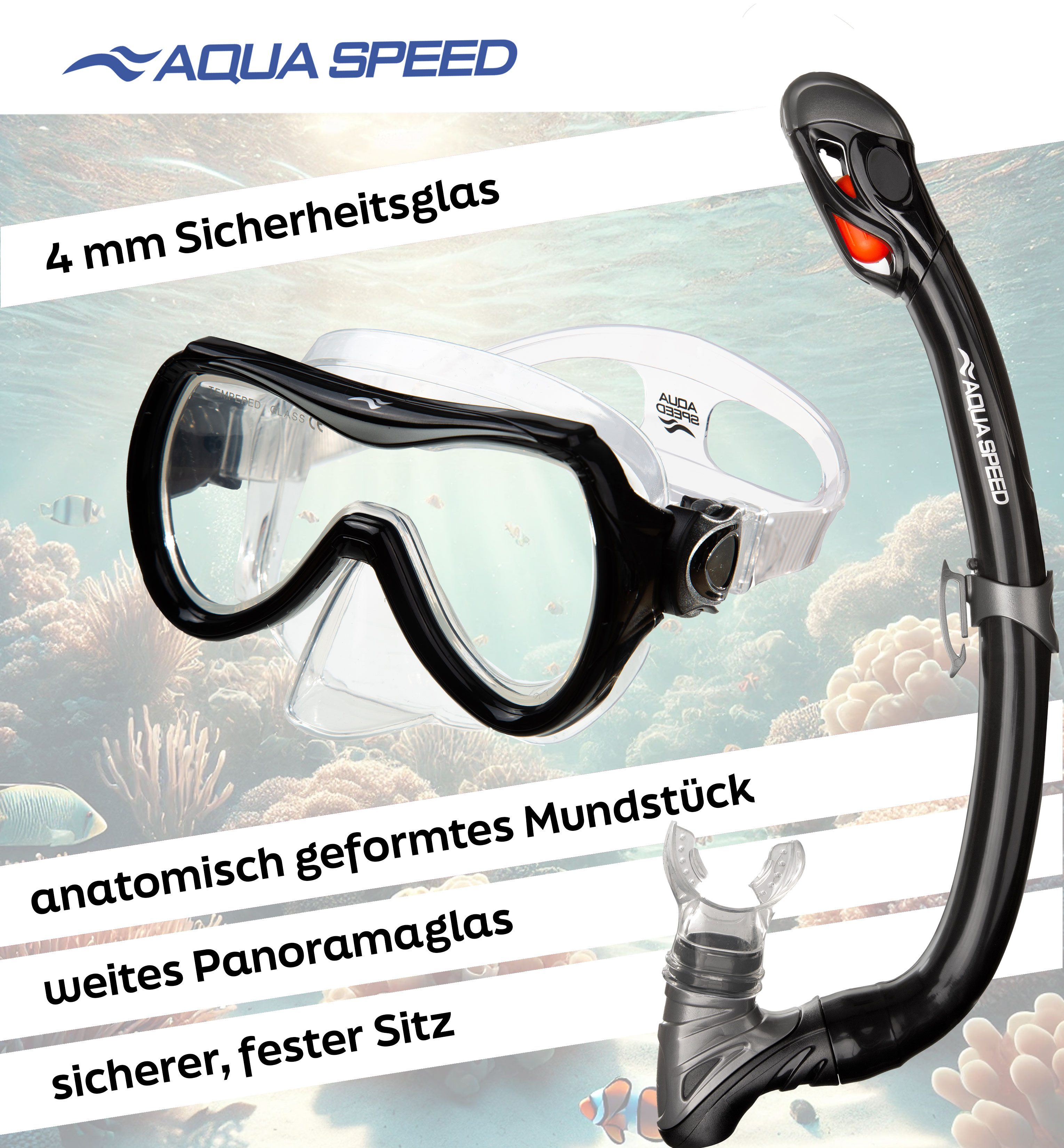 Aqua Speed Schnorchel Schnorchelset ALIZE + SAMOS Tauchmaske für Kinder, mit Netzbeutel (Kinderschnorchelset mit Maske und Schnorchel im Netzbeutel), EASY-ADJUST Kopfband für sicheren und bequemen Sitz