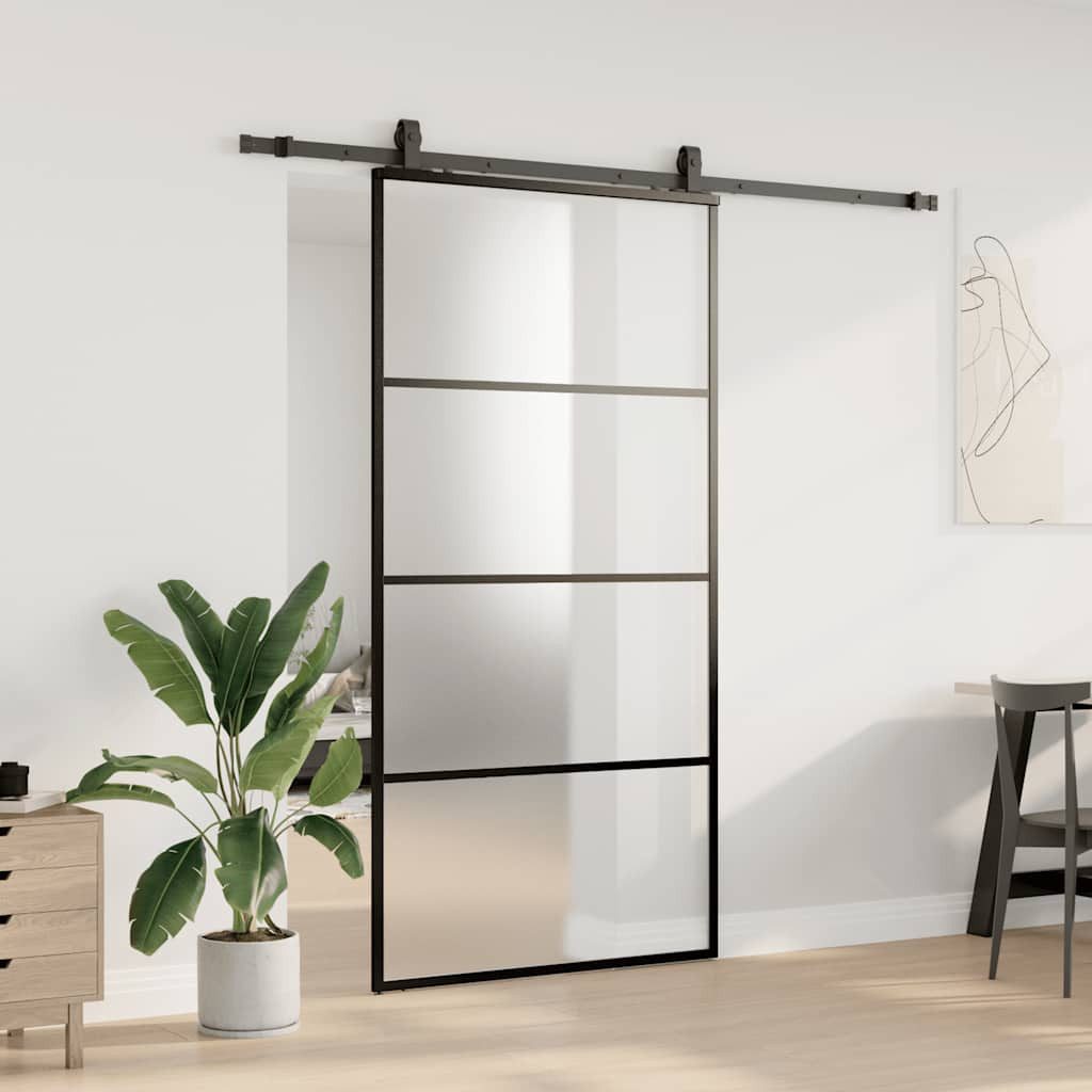 Thumbnail - vidaXL Schiebetür Schiebetür mit Beschlag Schwarz 102,5x205 cm ESG-Glas