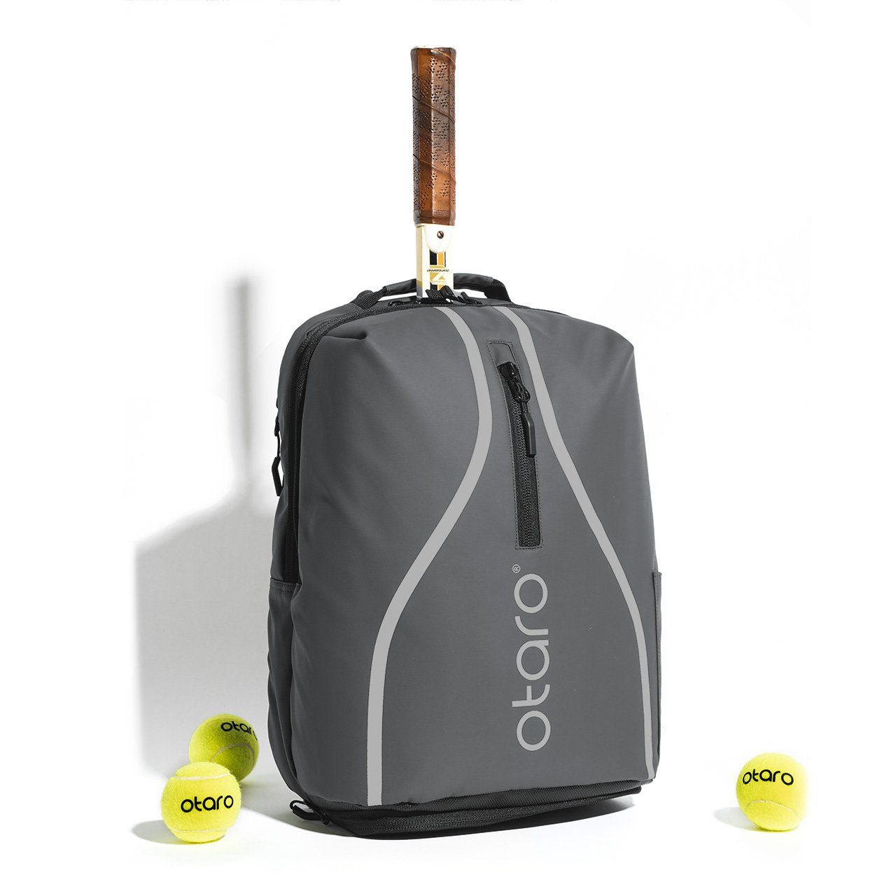 Otaro Tennisrucksack Tennisrucksack mit Schuhfach, Classic 32L (Innovative Tennistasche, 3-teiliges Set-tlg., Perfekt durchdacht, mit Regenschutz + Wäschebeutel, für Tennis + Badminton), Aus wasserabweisender LKW-Plane